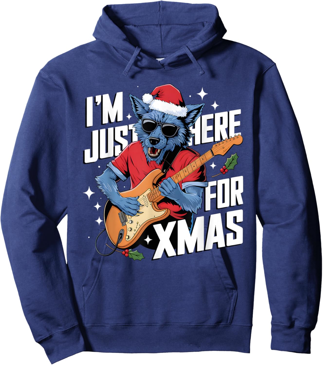 I’m Just Here For Xmas Werewolf Play Guitar Cookies and Chao Hoodie - Hoodie | Navy