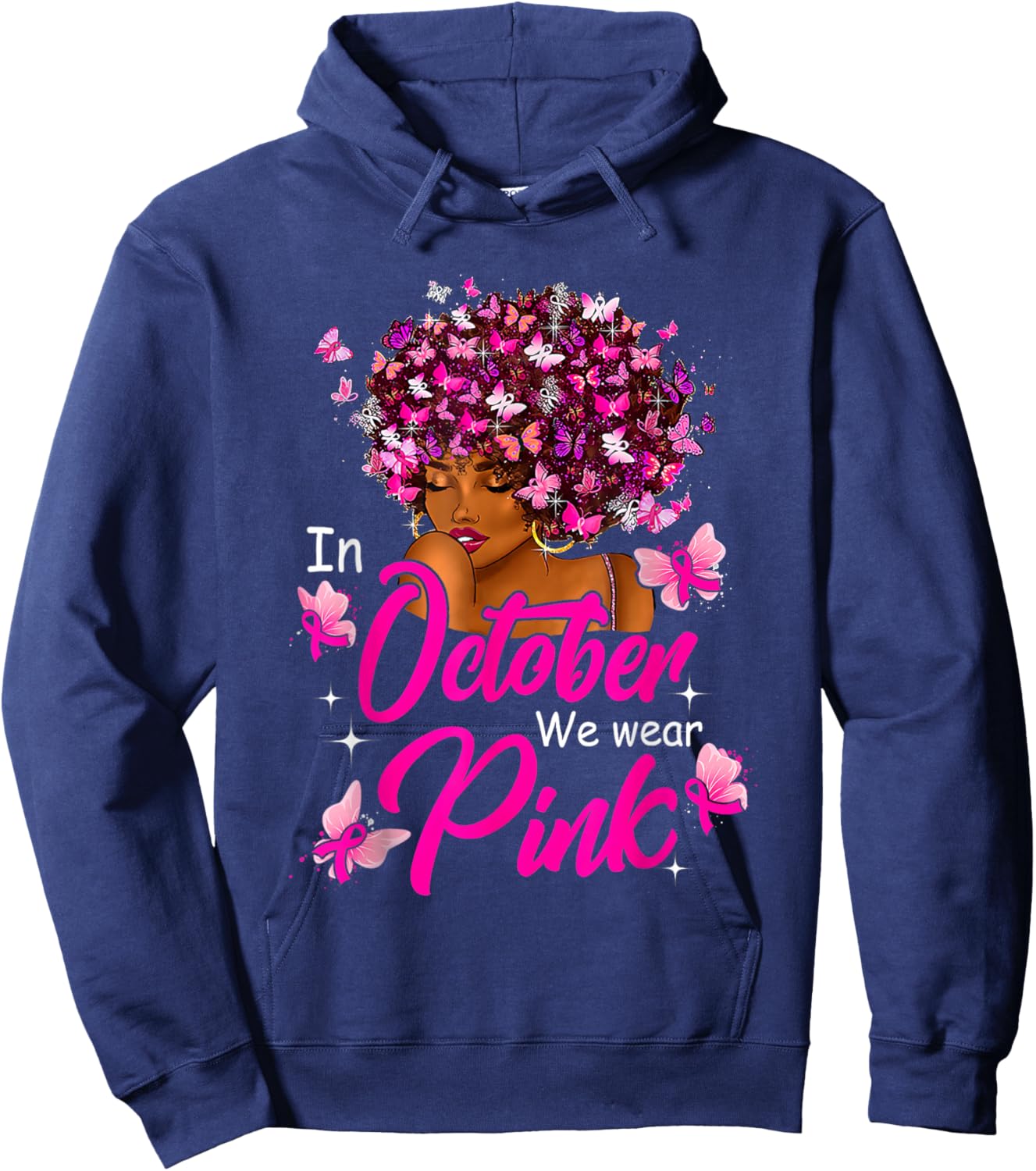 Breast Cancer Awareness In October We Wear Pink Black Women Hoodie - Hoodie | Navy