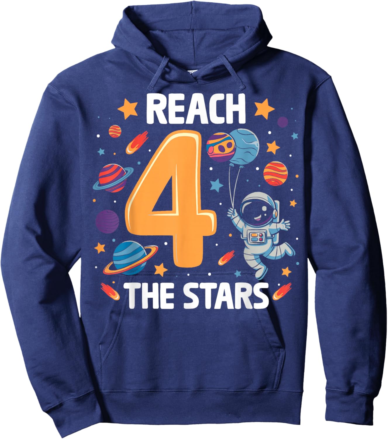 Reach Four The Stars 4 Years Old Birthday Boy Astronaut 4th Hoodie - Hoodie | Navy