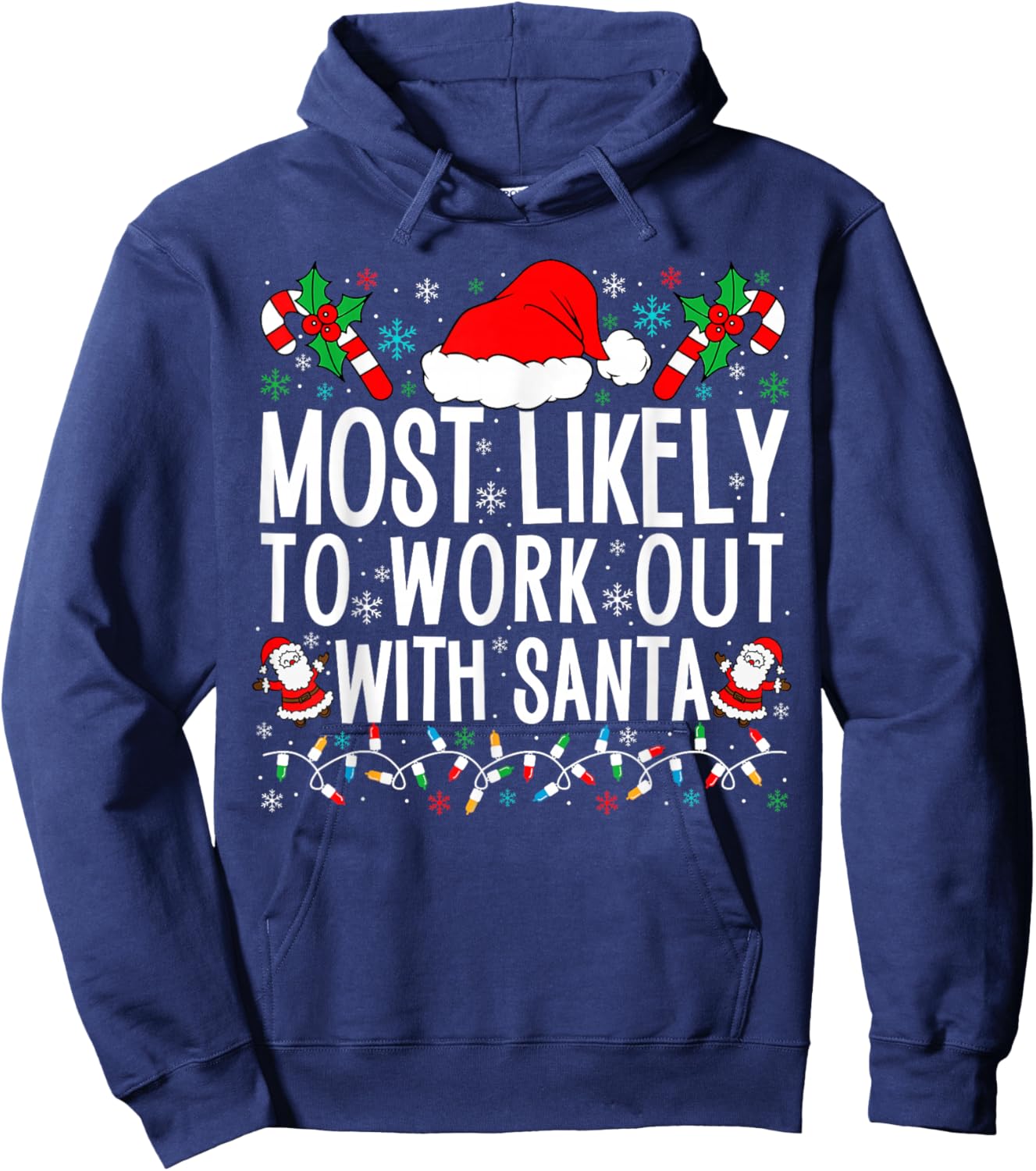 Most Likely To Work Out With Santa Matching Family Xmas Hoodie - Hoodie | Navy