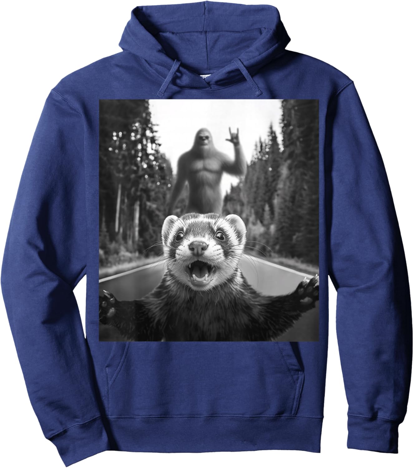 Ferret Selfie With Bigfoot Funny Gifts Women Kids Hoodie - Hoodie | Navy