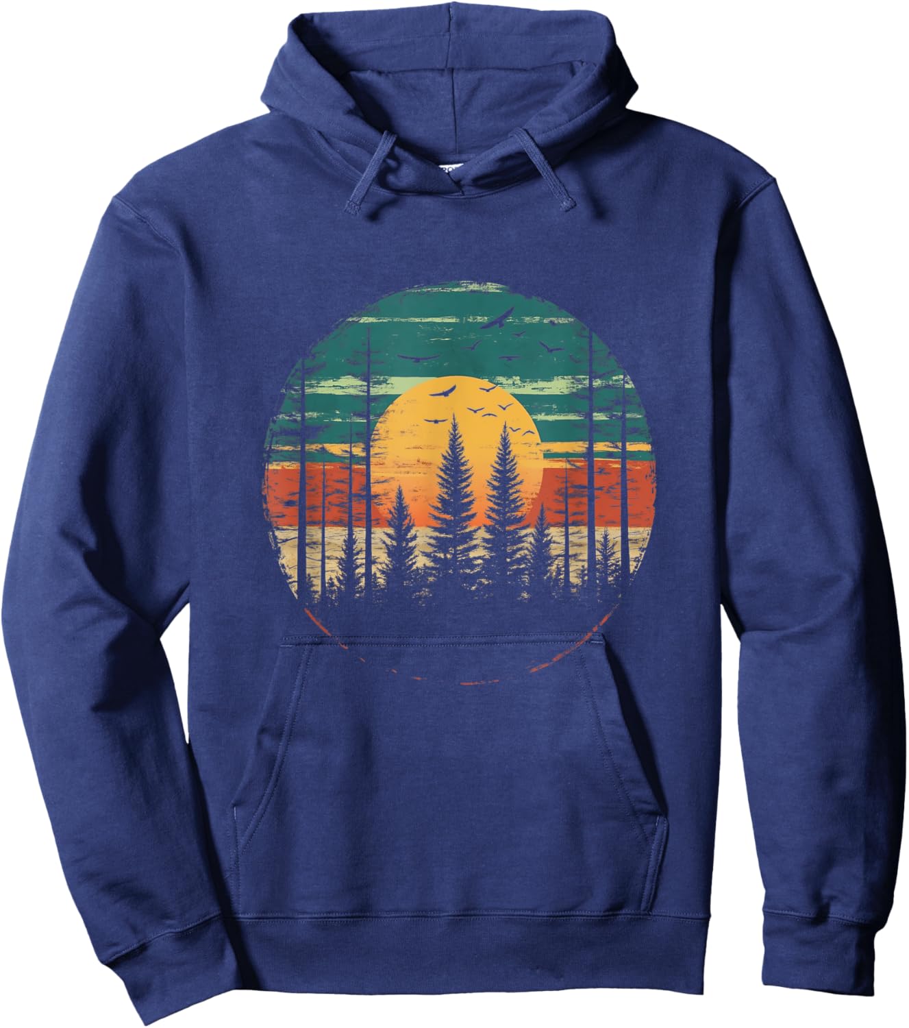 Retro Forest Trees Outdoors Nature Women Men Vintage Graphic Hoodie - Hoodie | Navy