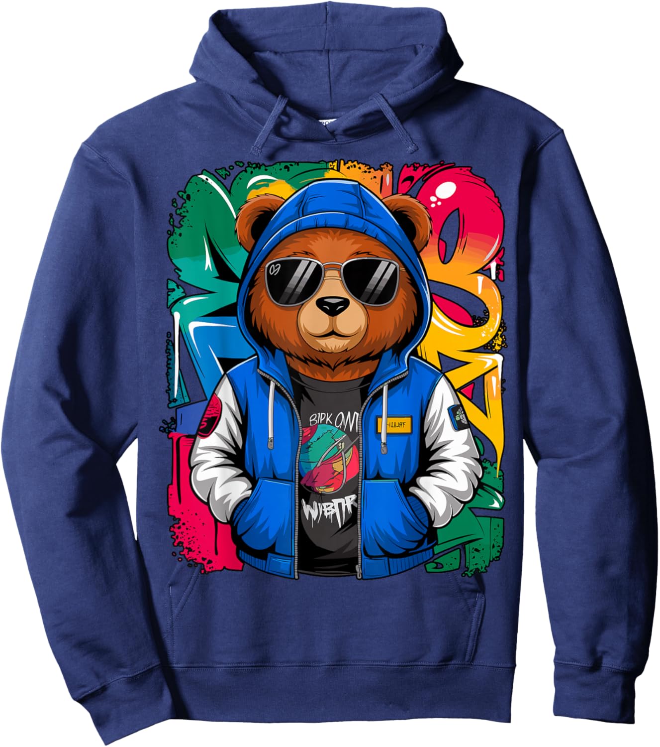 Hip Hop Teddy Bear with Sunglasses Rap Music Hoodie - Hoodie | Navy