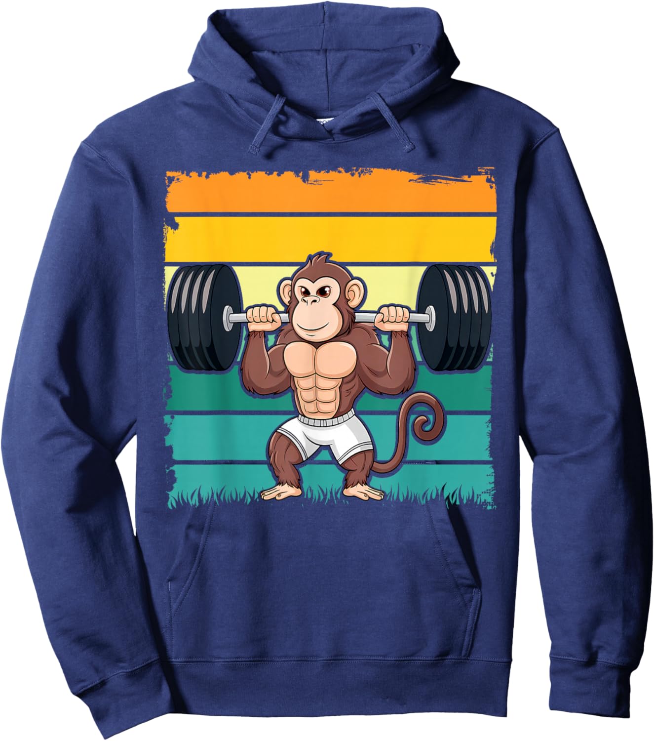 Cute Muscular Monkey Weightlifting Funny Workout Hoodie - Hoodie | Navy