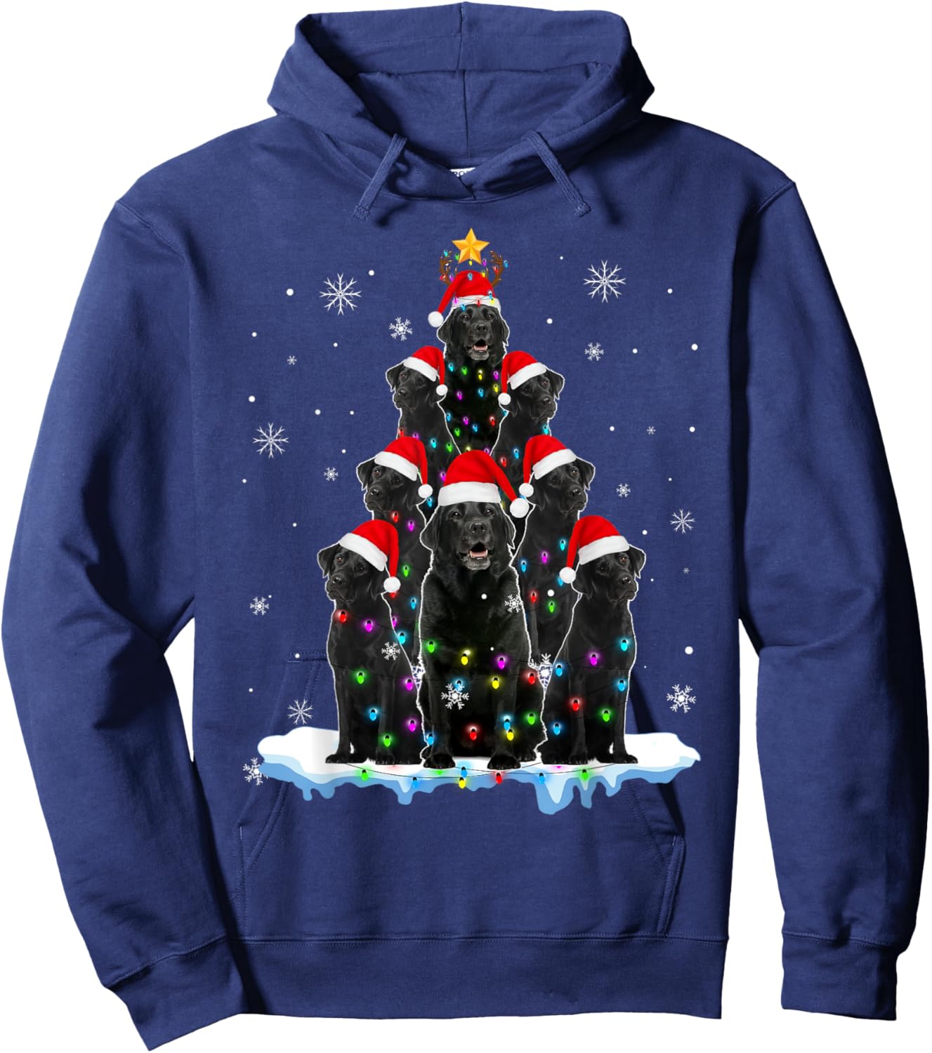 Black Labrador Santa Christmas Tree Lights Xmas Dog Dogmas Women Kids Hoodie - Hoodie | Navy