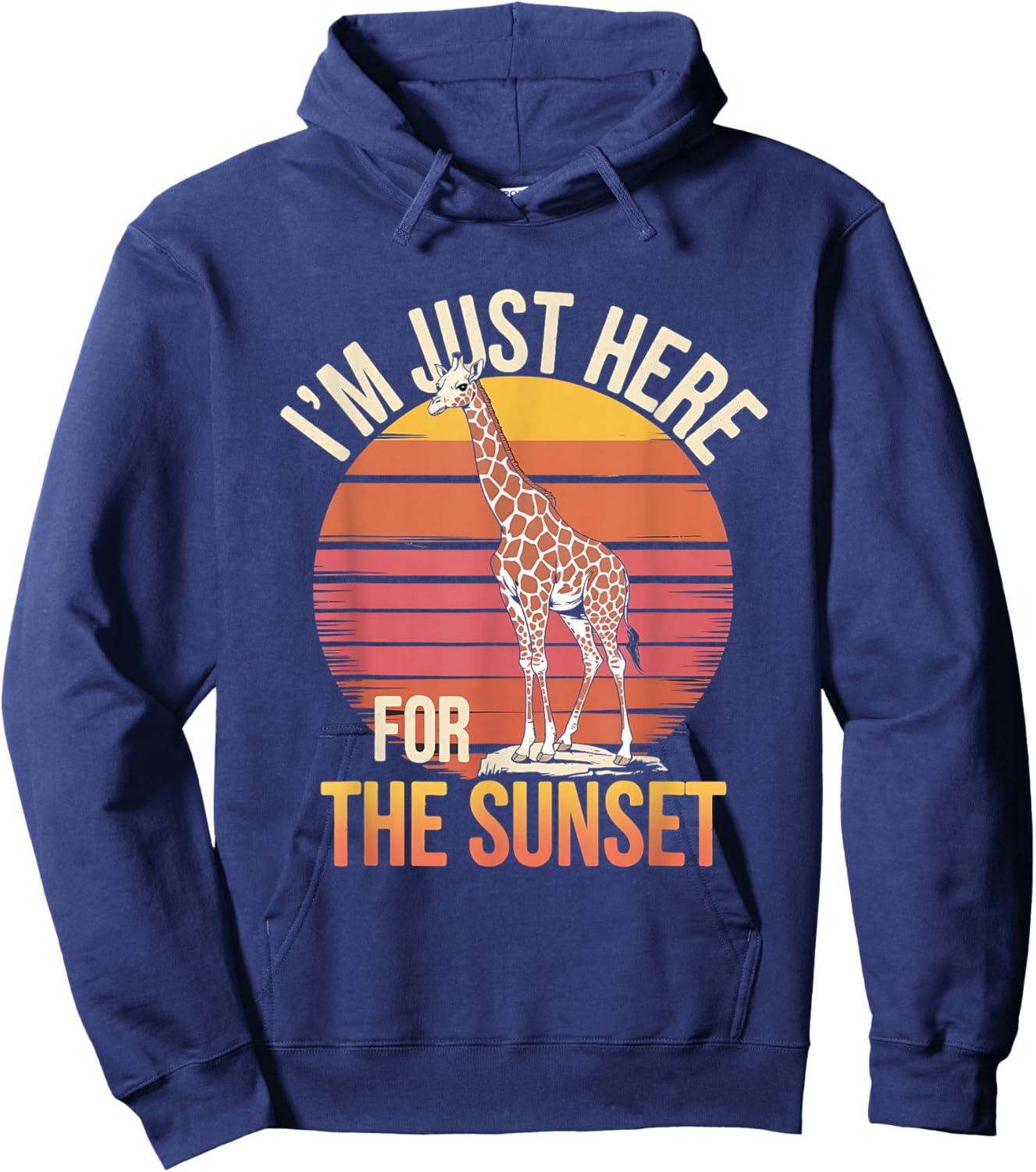 I'm Just Here For the Sunset Giraffe Retro Safari Art Hoodie - Hoodie | Navy