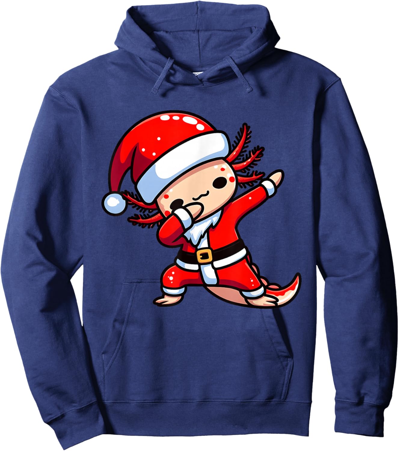 Dabbing Axolotl Santa Claus Hat Kids Boys Christmas Pajama Hoodie - Hoodie | Navy
