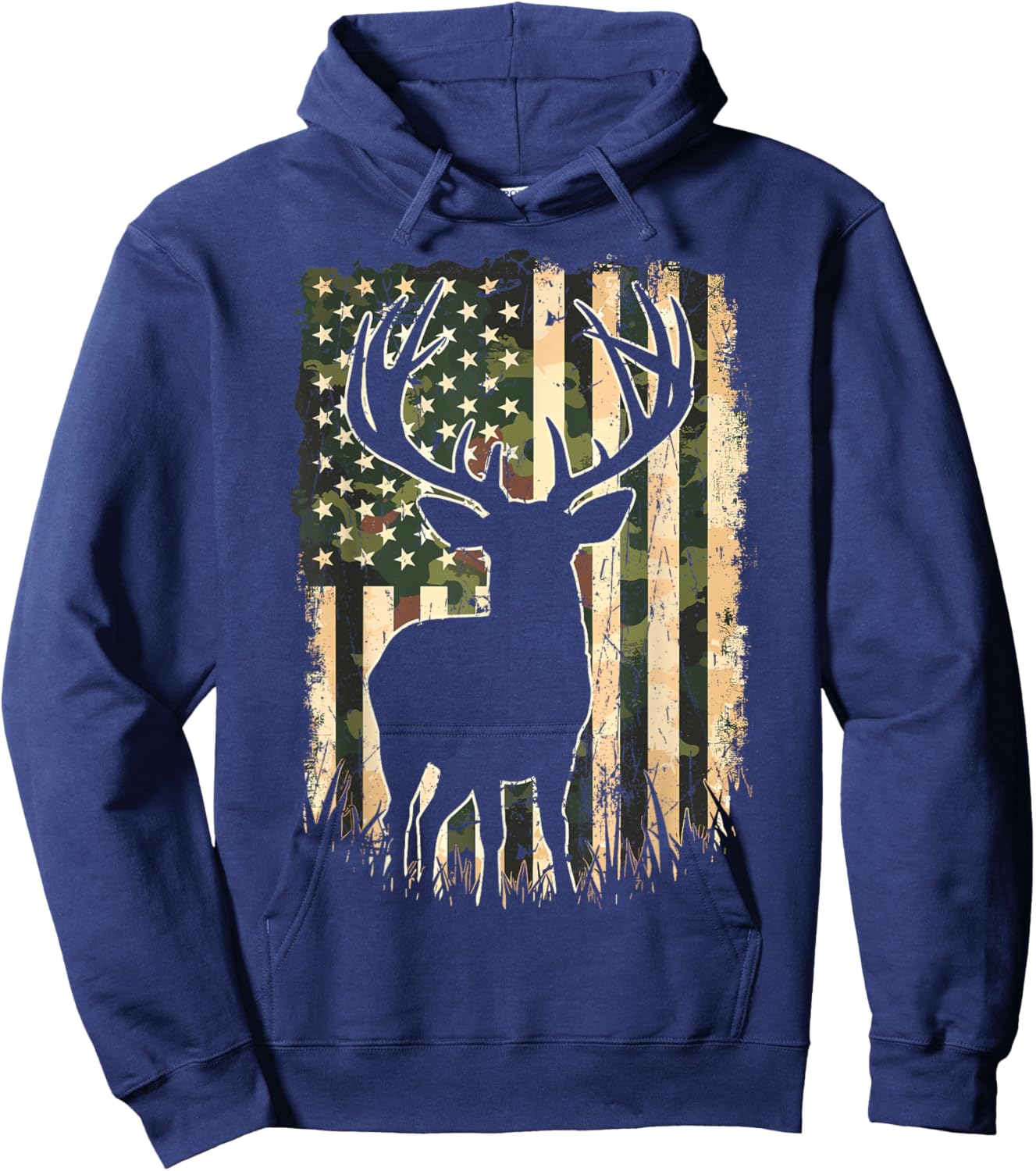 Camo US Flag Deer Hunting Camoflage Hunter Hoodie - Hoodie | Navy