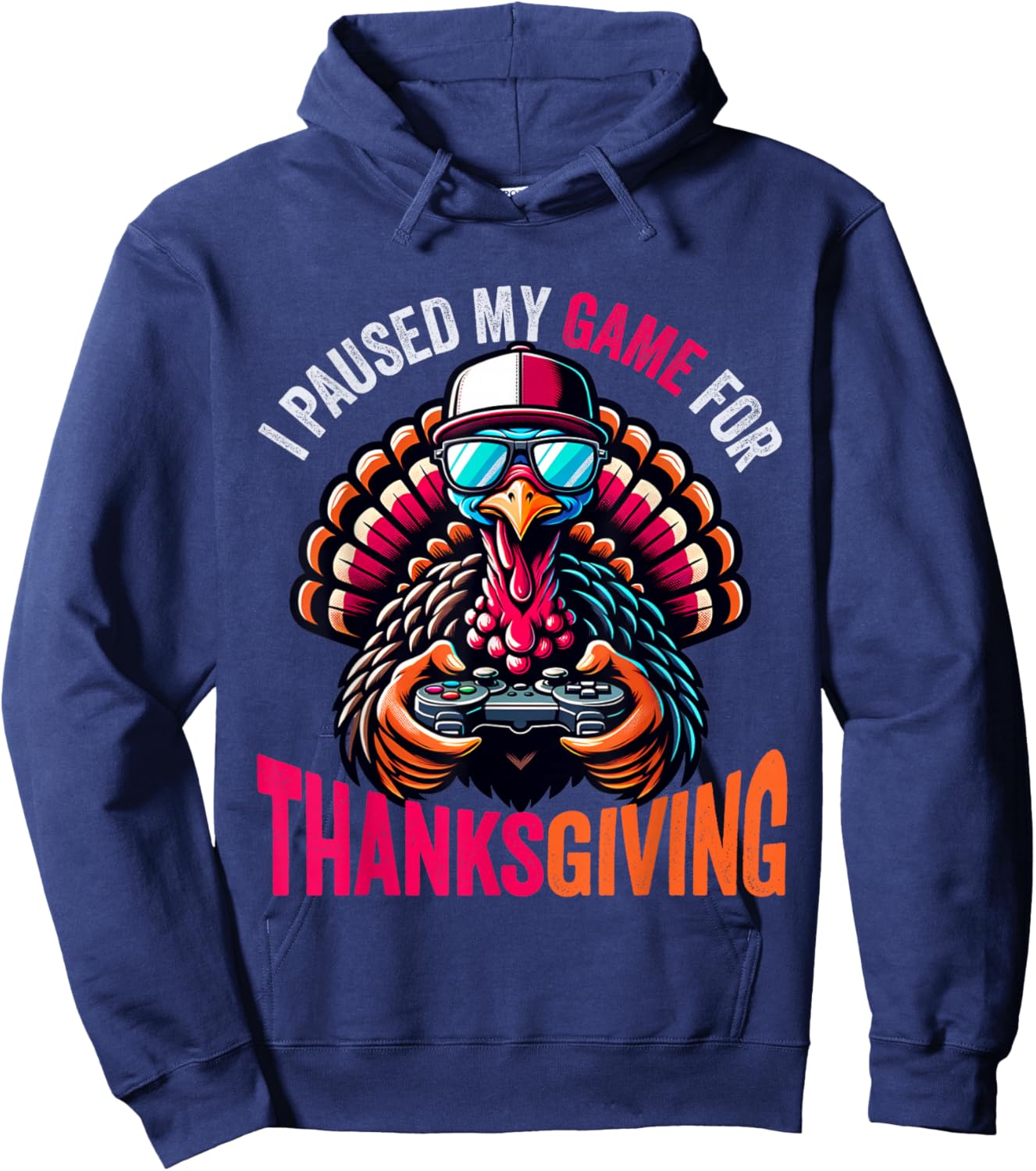 Gamer Thanksgiving Shirt Boys Kids Videogame Gaming Turkey Hoodie - Hoodie | Navy