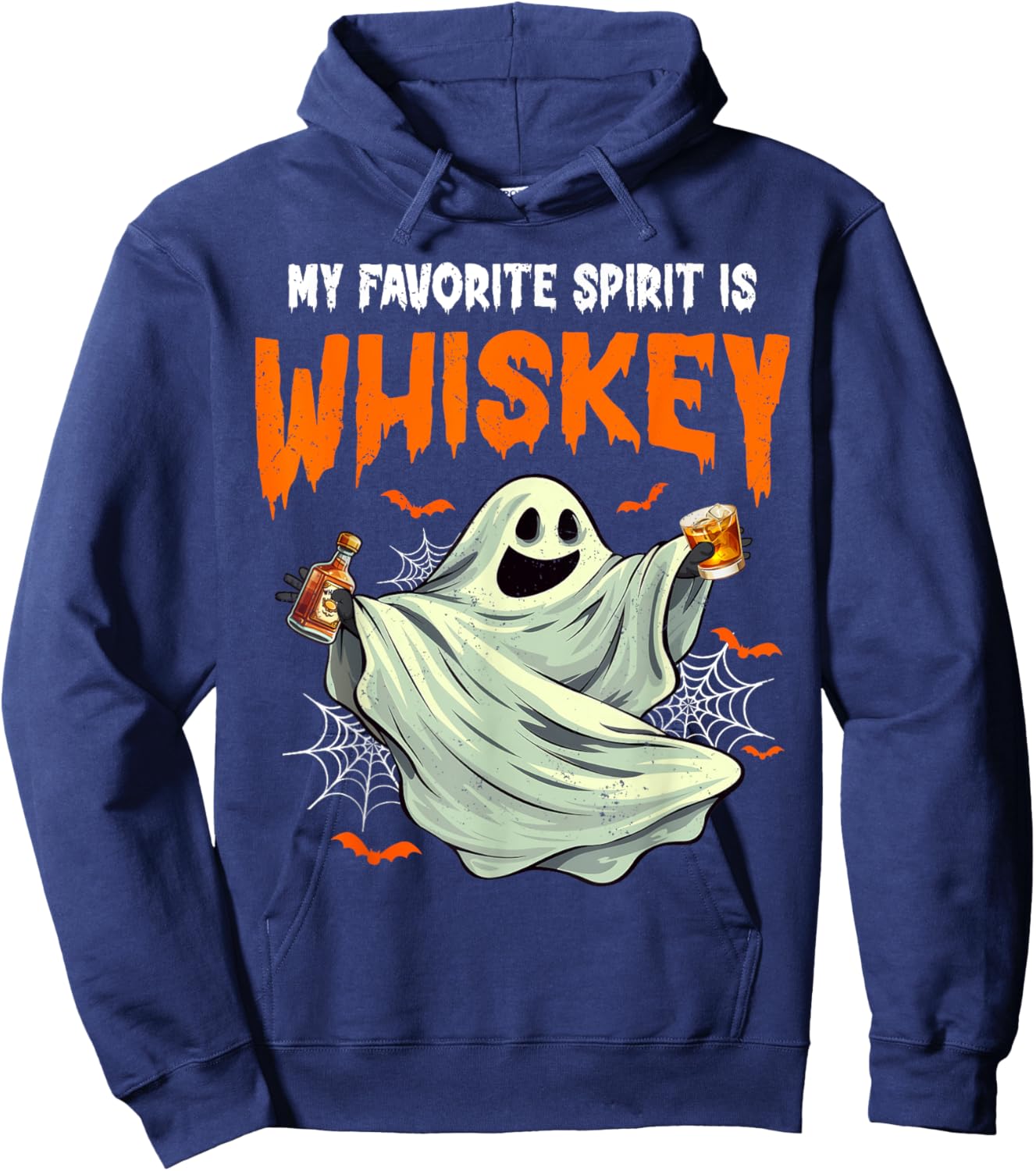 My Favorite Spirit is Whiskey | Funny Ghost Drinking Whiskey Hoodie - Hoodie | Navy