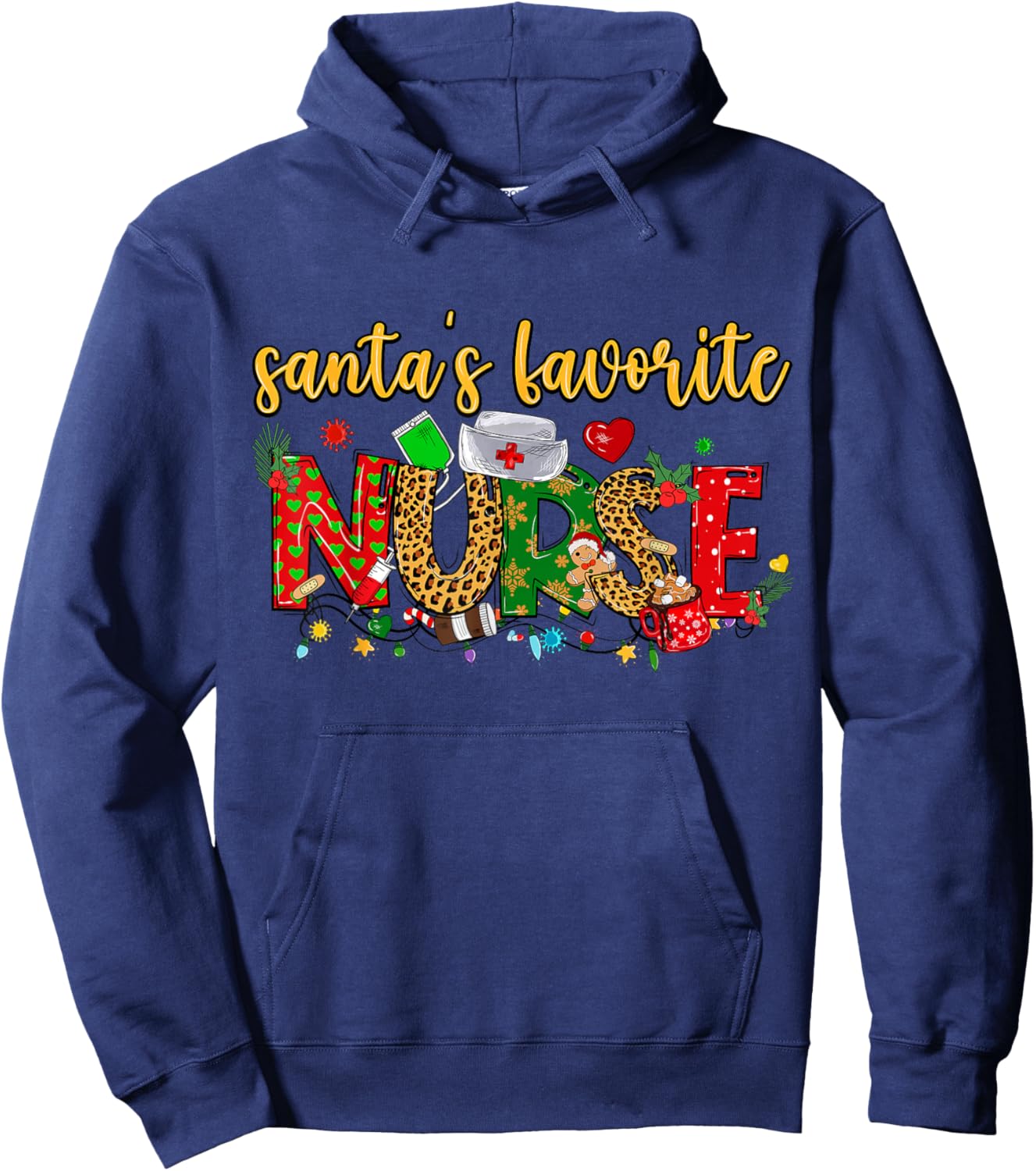 Nurse Life - Merry Christmas, xmas, Santa's Favorite Nurse Hoodie - Hoodie | Navy