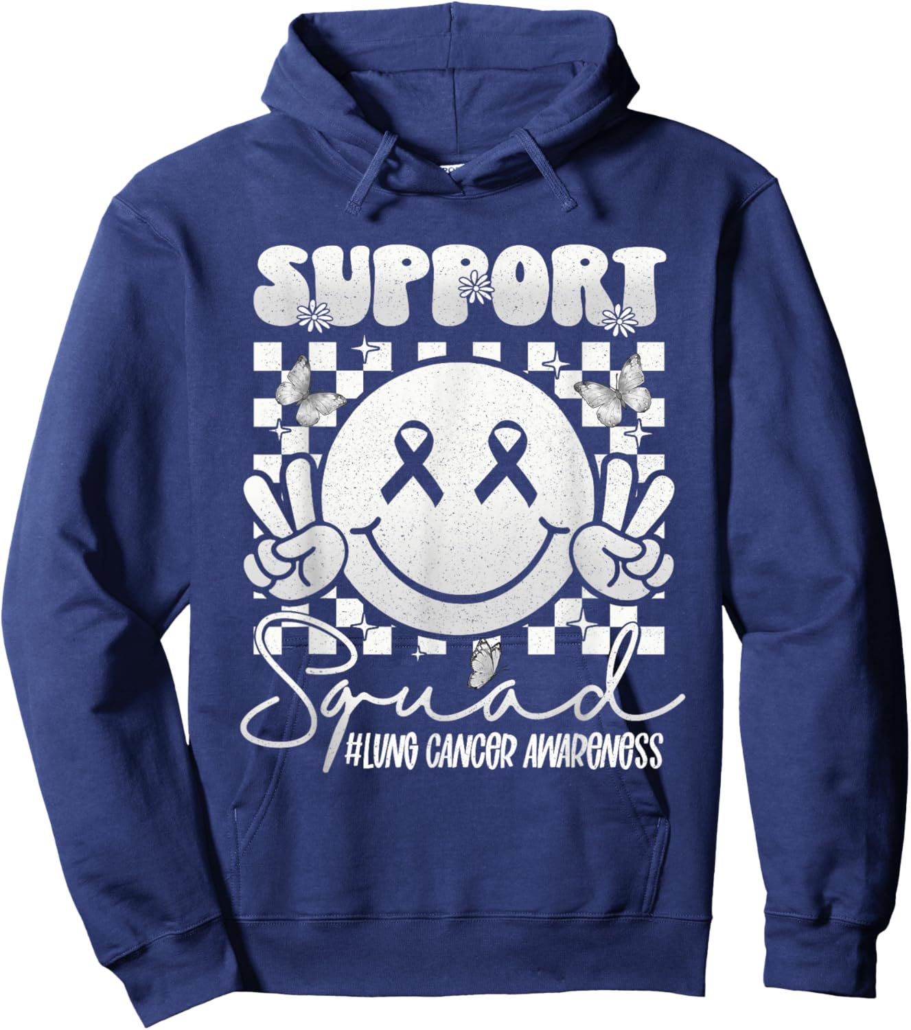 Lung Cancer Awareness Smile Face Support White Ribbon Hoodie - Hoodie | Navy