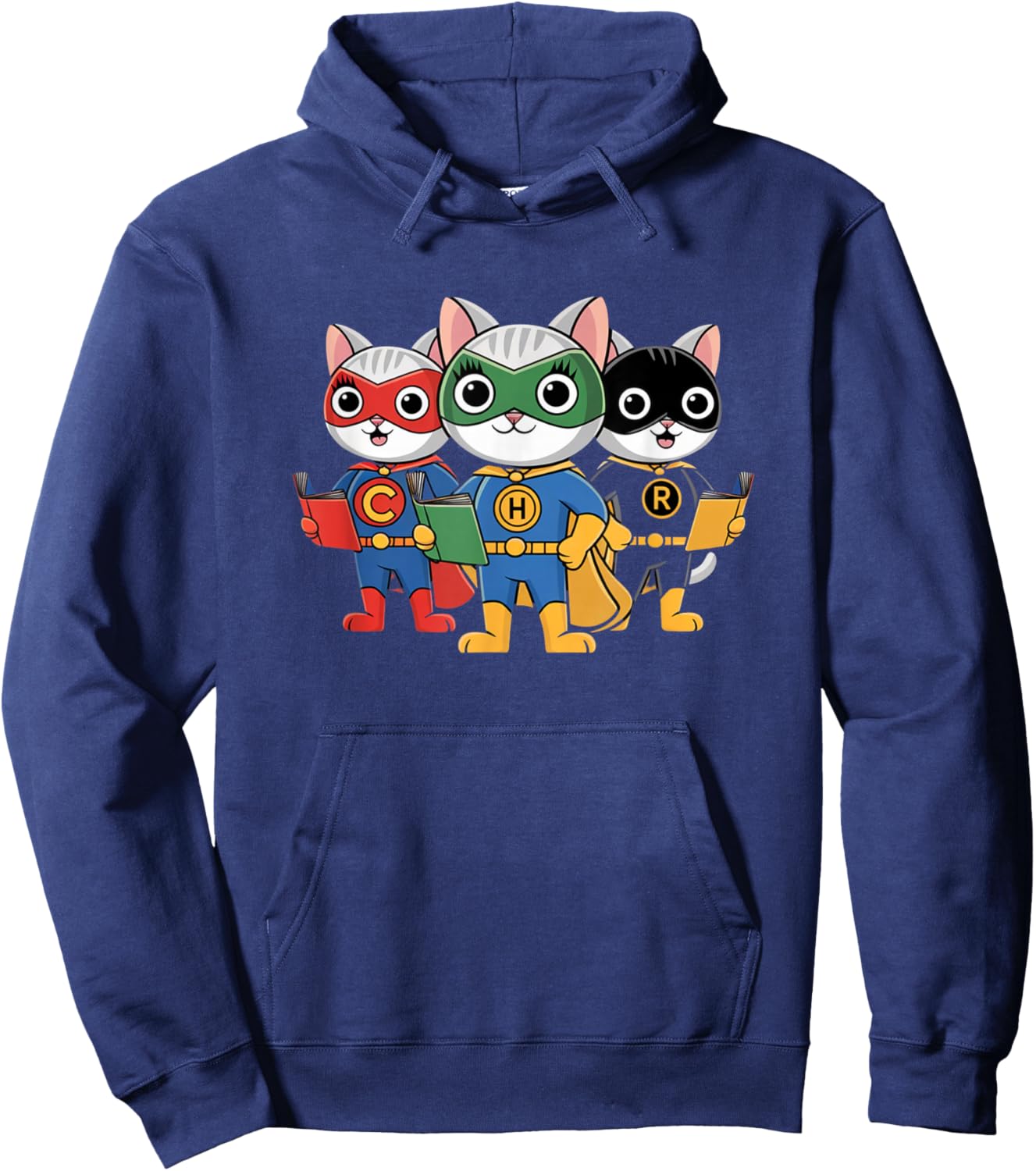 Cute Teacher Superheroes Cats Reading Squad Read Write Girls Hoodie - Hoodie | Navy
