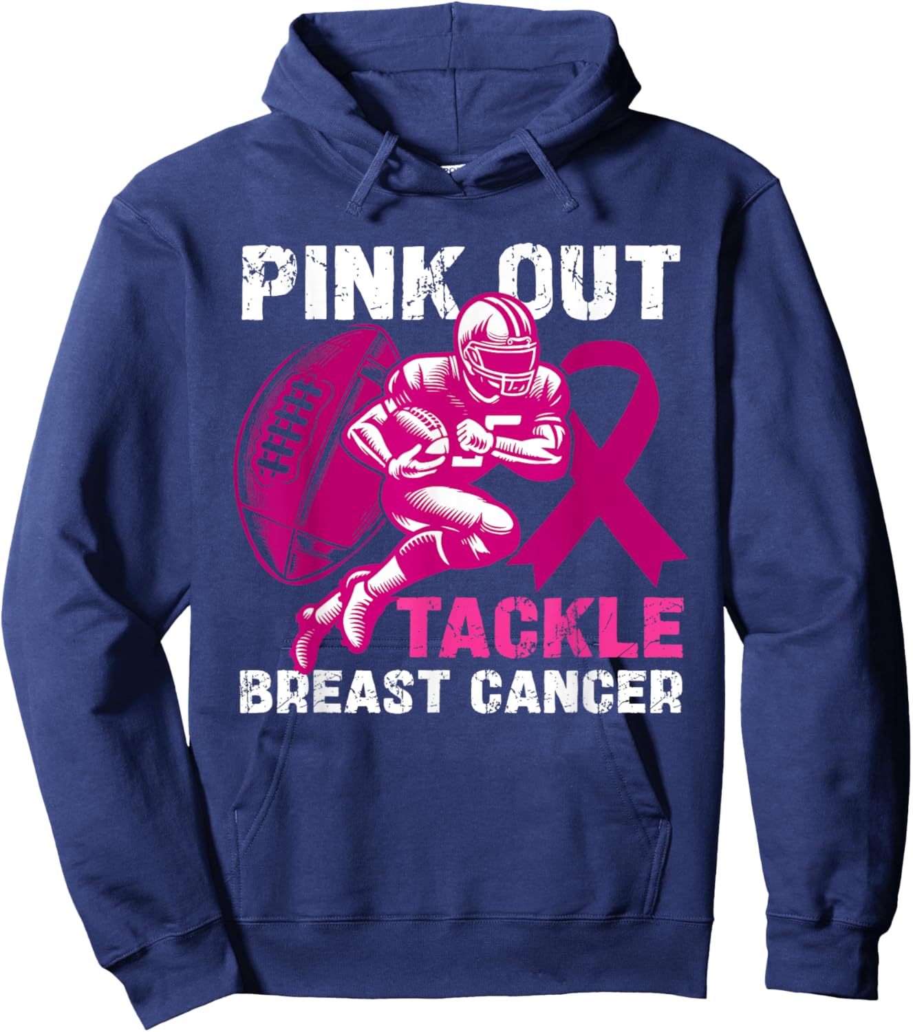 Pink Out Tackle Breast Cancer Awareness Football Players Hoodie - Hoodie | Navy
