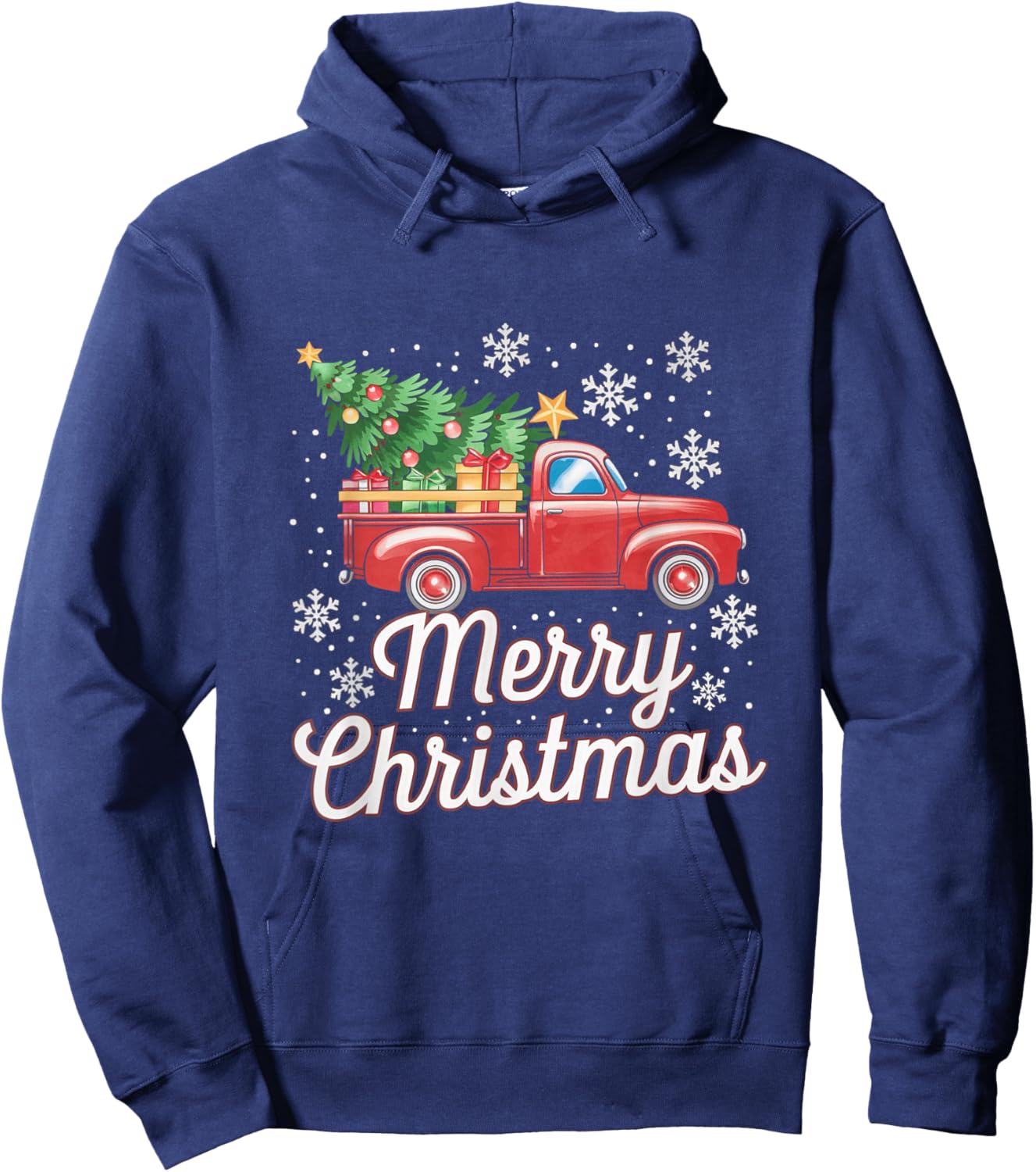 Vintage Red Truck Merry Christmas Hoodie - Hoodie | Navy