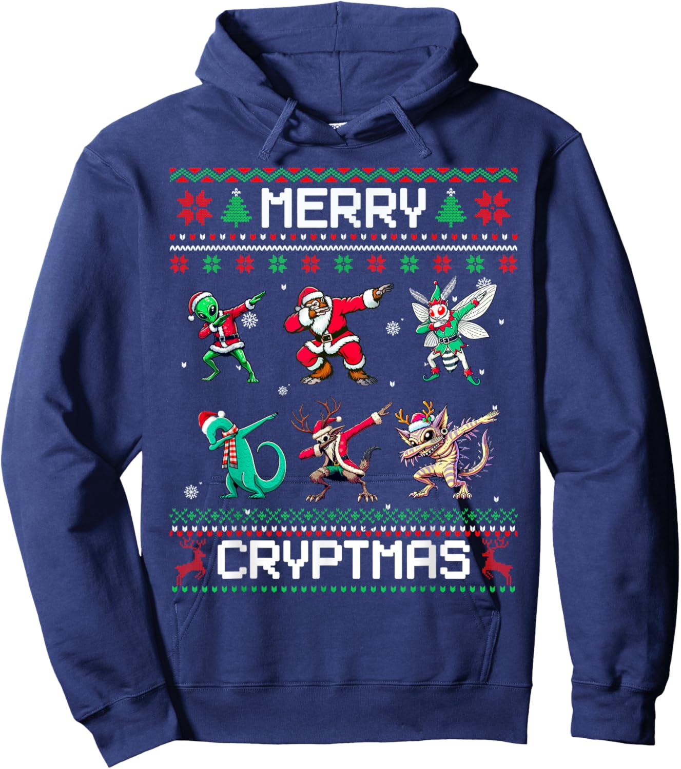 Merry Cryptmas Dabbing Cryptid Ugly Christmas Sweater Hoodie - Hoodie | Navy