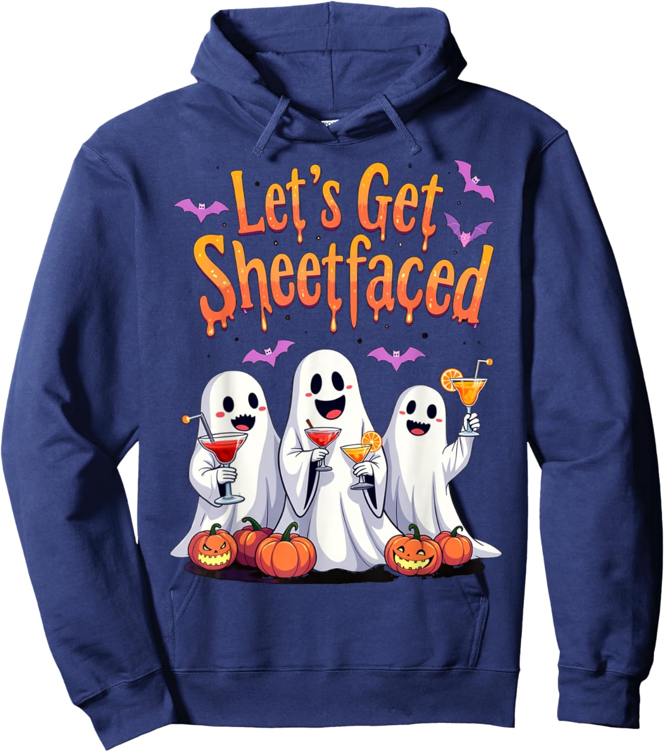 Let's Get Sheet Faced Cute Funny Ghost Drinking Halloween Hoodie - Hoodie | Navy