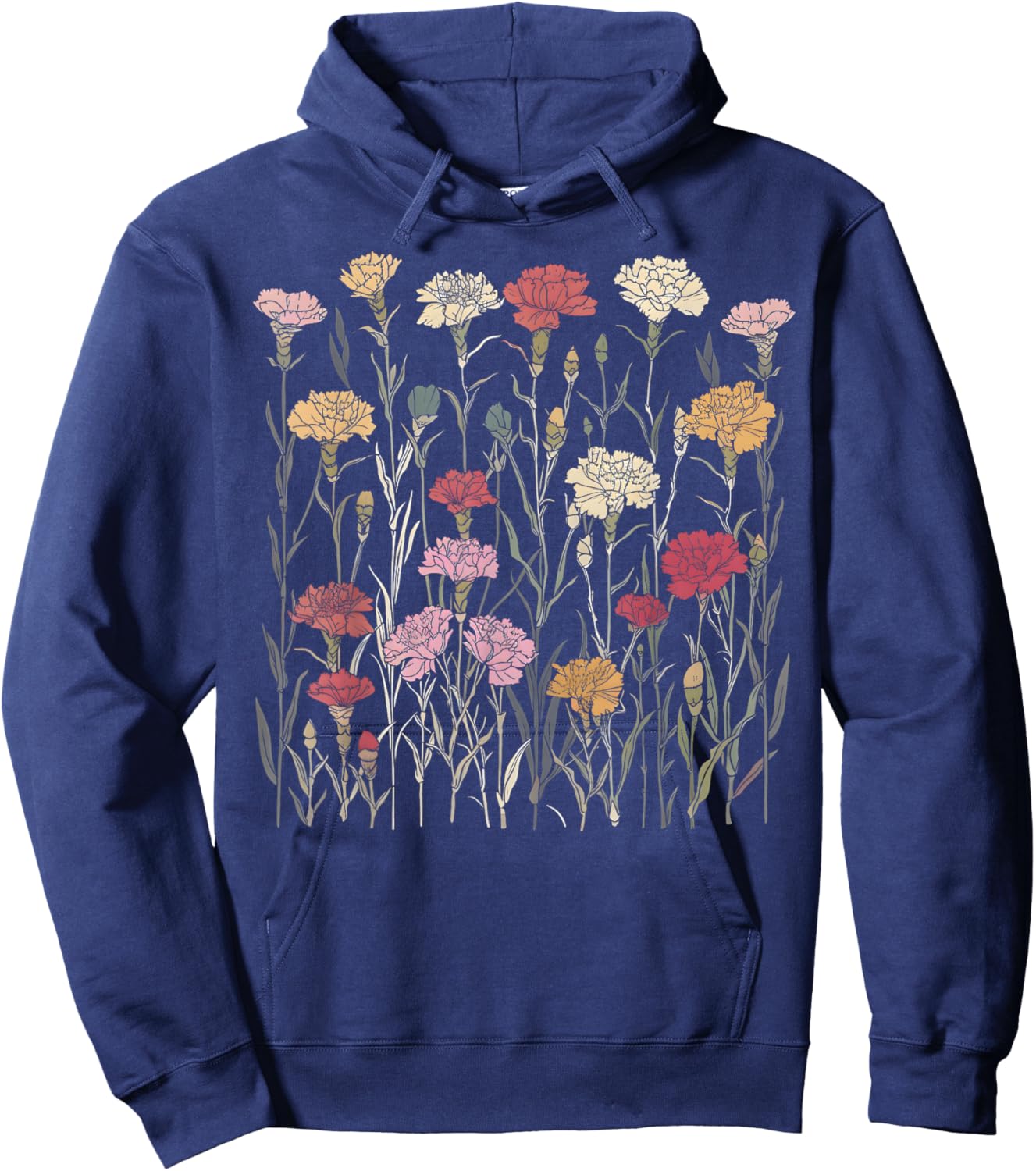 Vintage Botanical Carnation Flower Girl Floral Plant Mom Hoodie - Hoodie | Navy