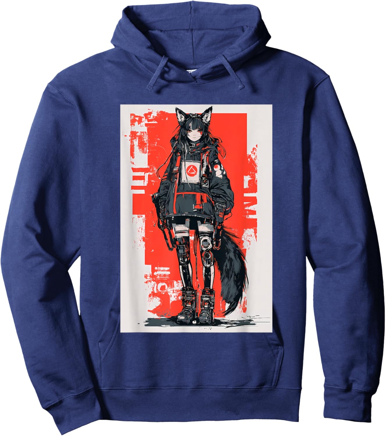 Anime Manga Cyberpunk Aesthetic Techwear Harajuku Kitsune Hoodie - Hoodie | Navy