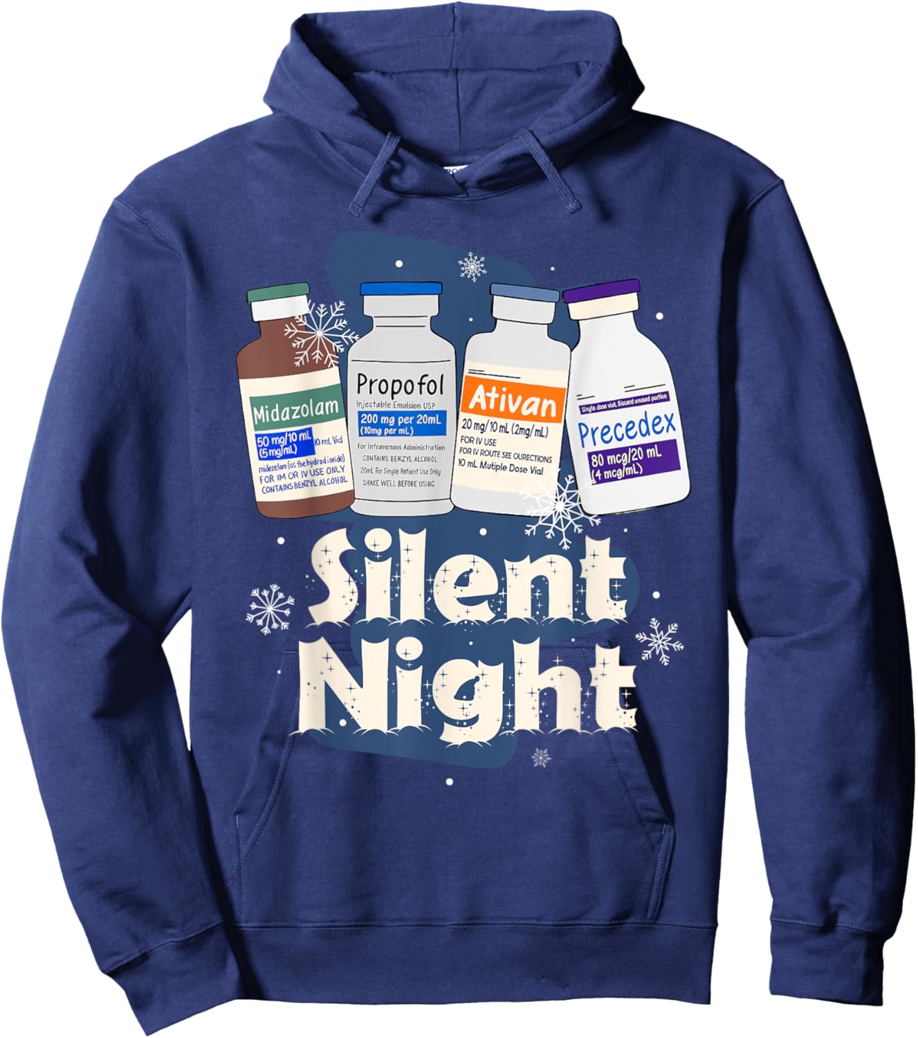 Christmas Nurse RN ER ICU Nursing Xmas Vibes Silent A Night Hoodie - Hoodie | Navy