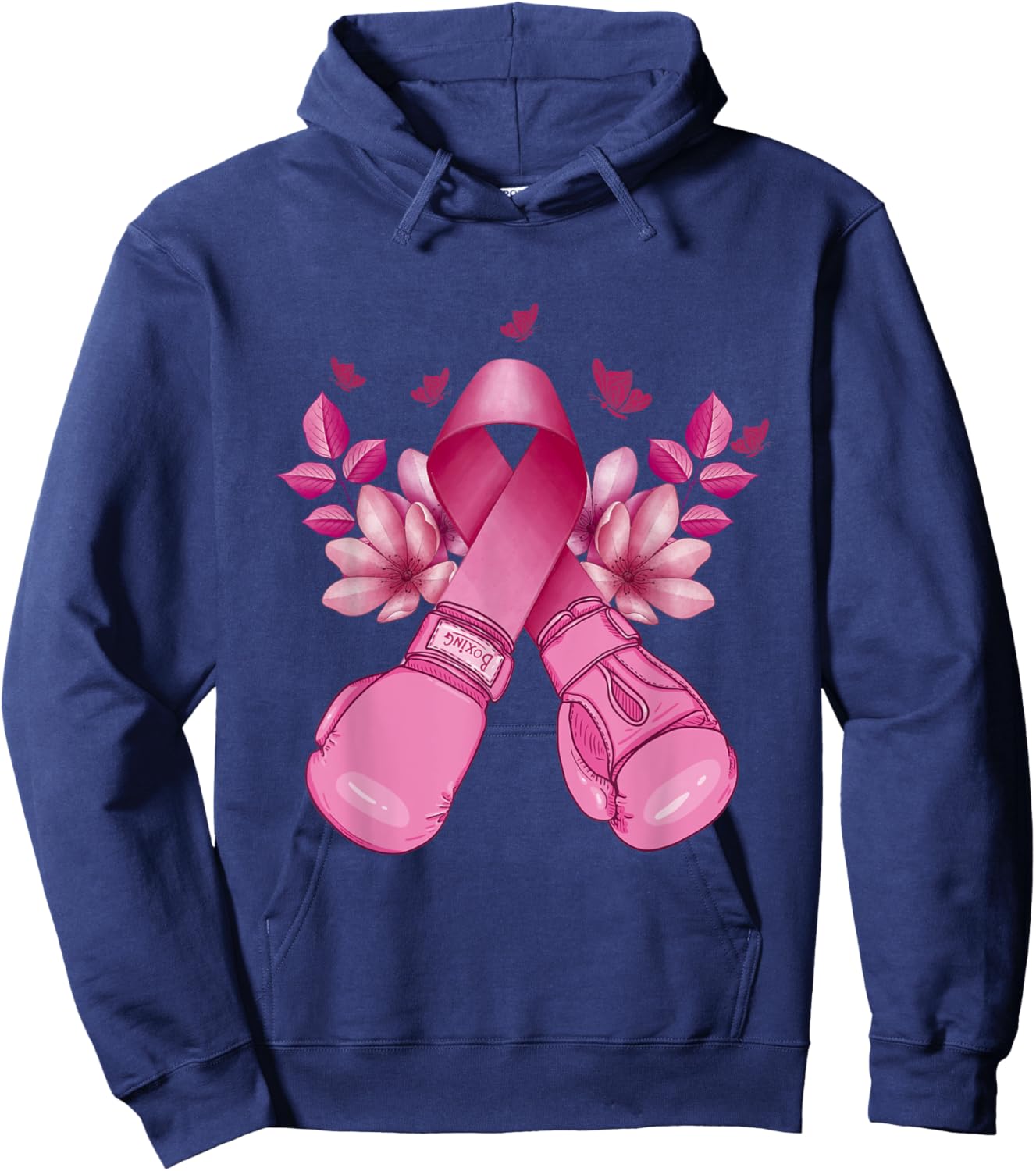Boxing Gloves With Pink Ribbon Breast Cancer Supporter Gifts Hoodie - Hoodie | Navy