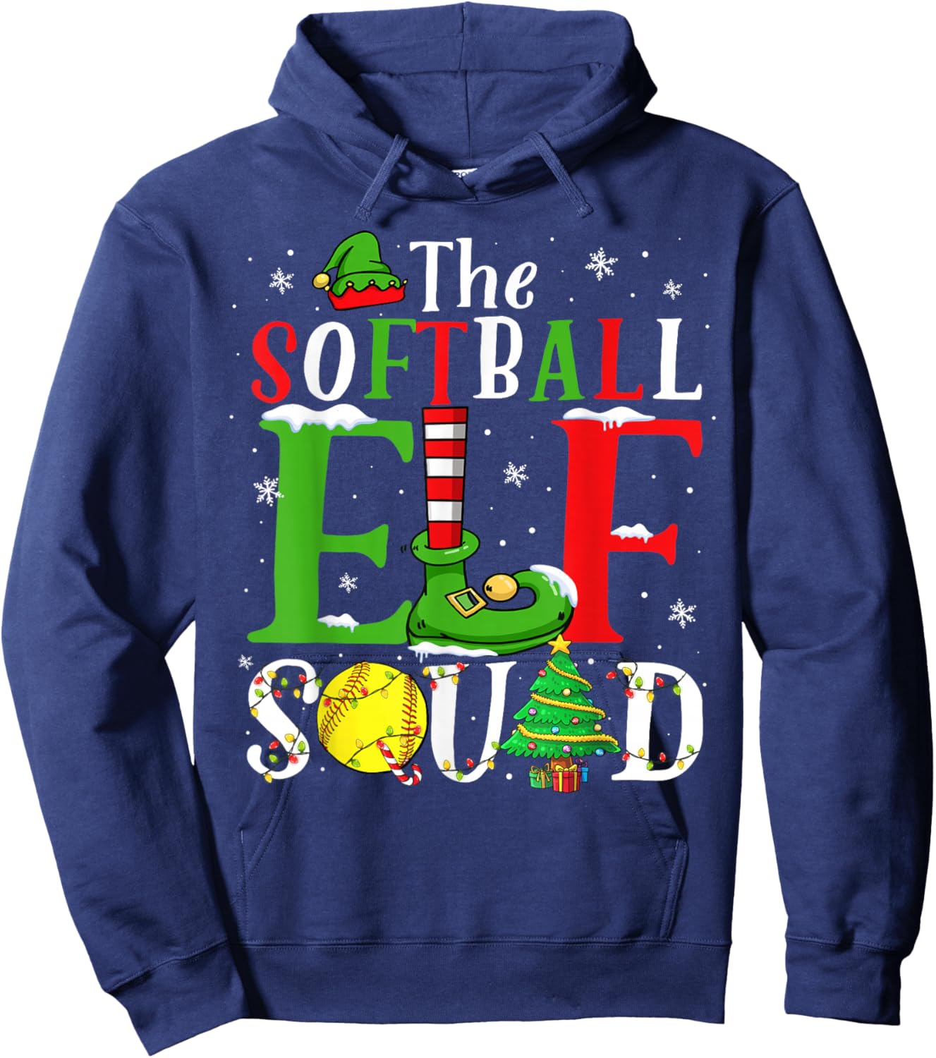 The Softball Elf Squad Matching Softball Player Xmas Elf Hoodie - Hoodie | Navy