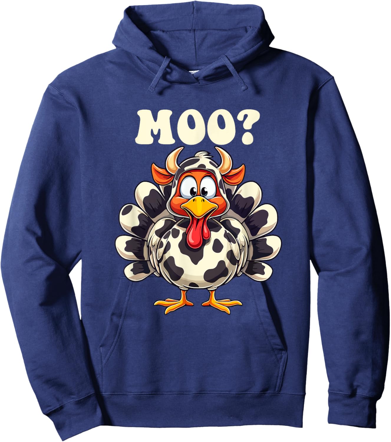 Turkey Moo Funny Thanksgiving Men Women Kids Hoodie - Hoodie | Navy