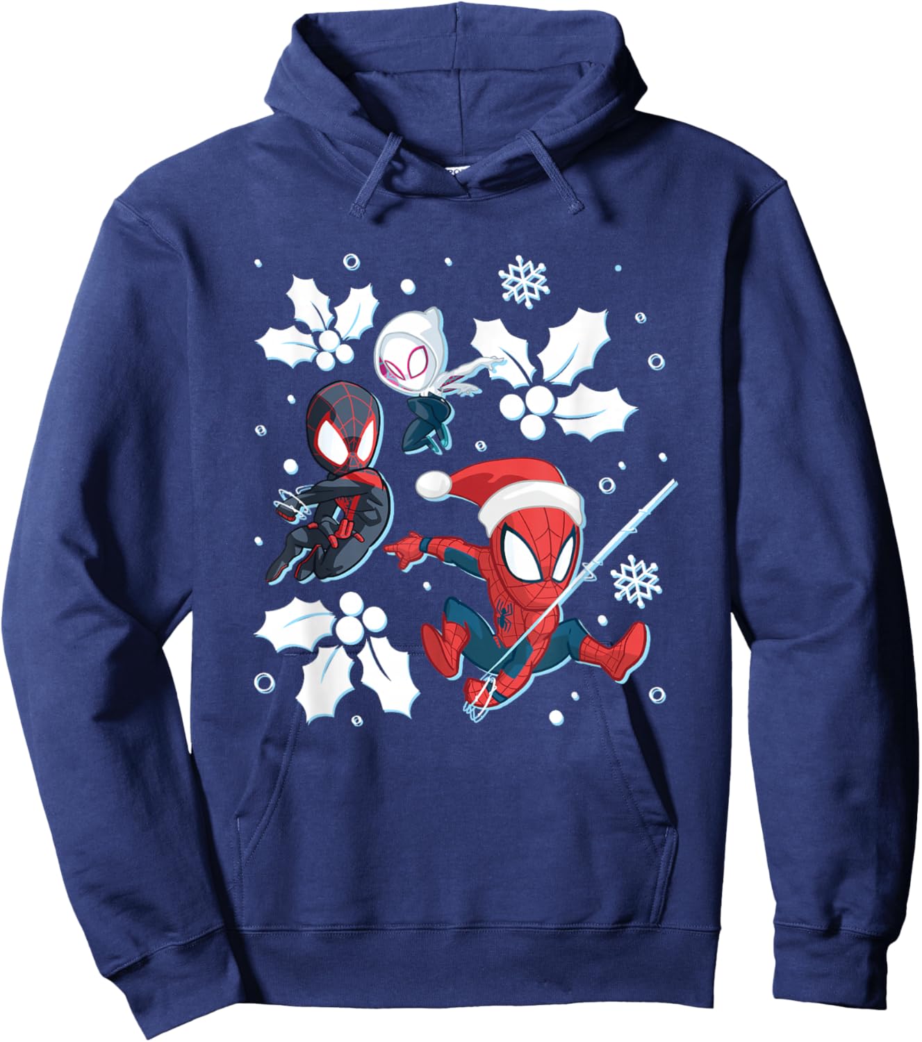 Marvel Christmas Spider Man Miles Morales Spider Gwen Logo Hoodie - Hoodie | Navy