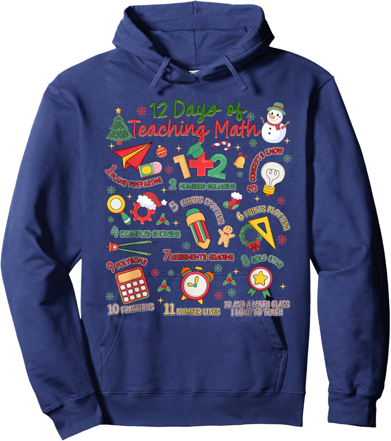12 Days of Math Teacher Christmas Holiday Hoodie - Hoodie | Navy