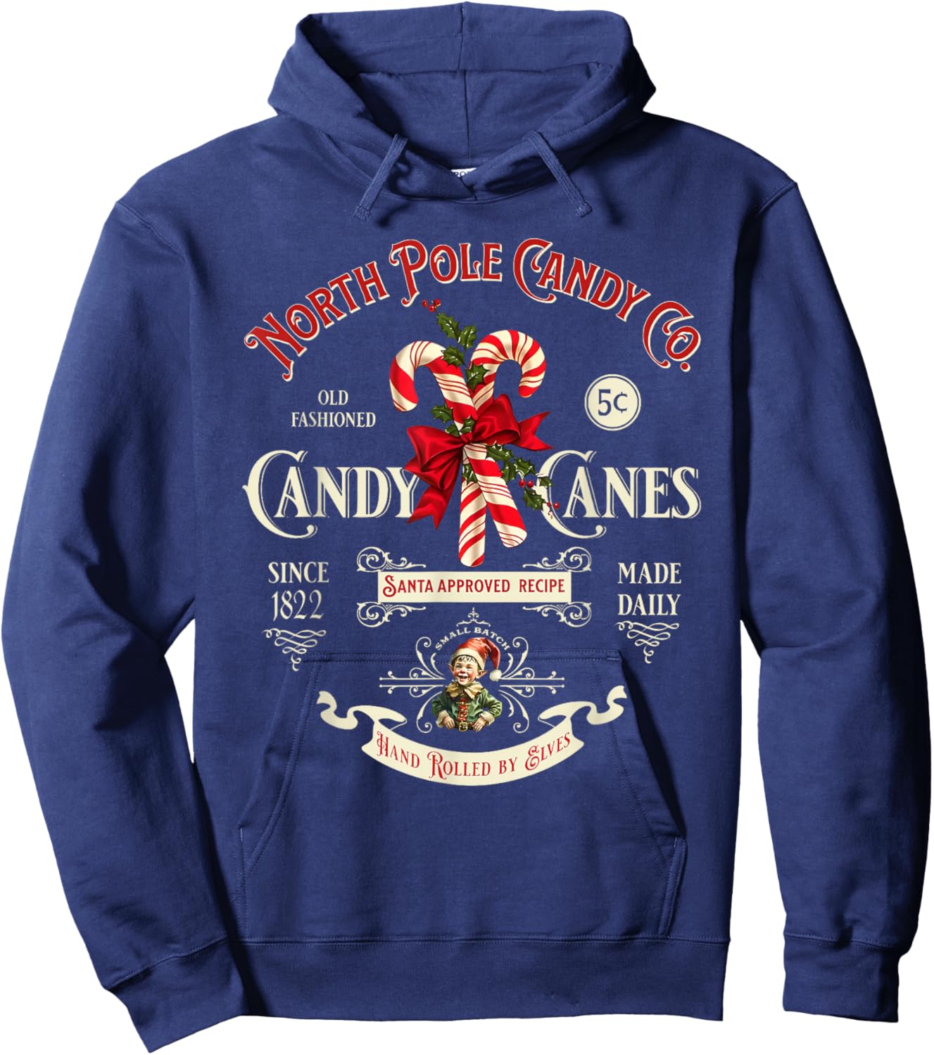 Old Fashioned North Pole Candy Cane Company Elf Christmas Hoodie - Hoodie | Navy