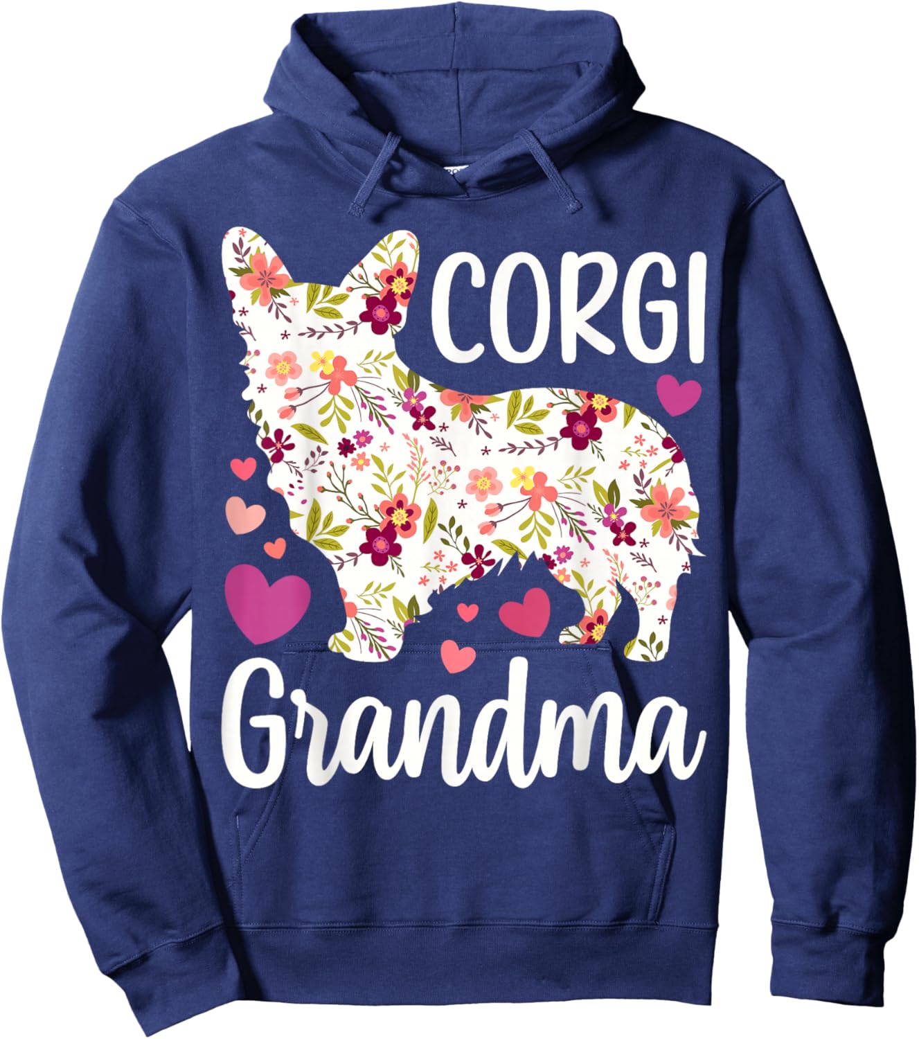Corgi Dog Corgi Grandma Appreciation Floral Men Women Hoodie - Hoodie | Navy