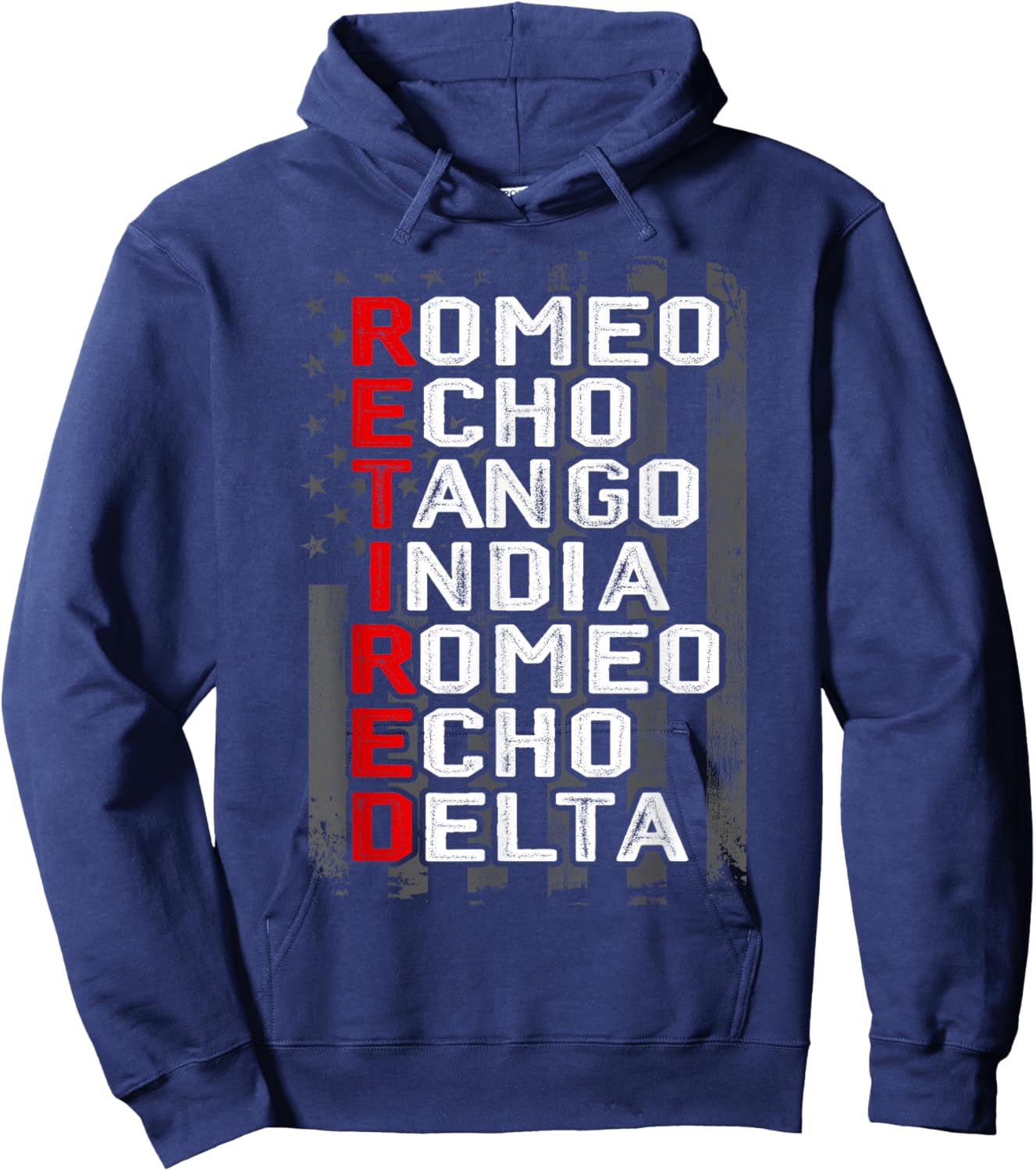Phonetic Alphabet Retired Veteran American Flag Military Hoodie - Hoodie | Navy