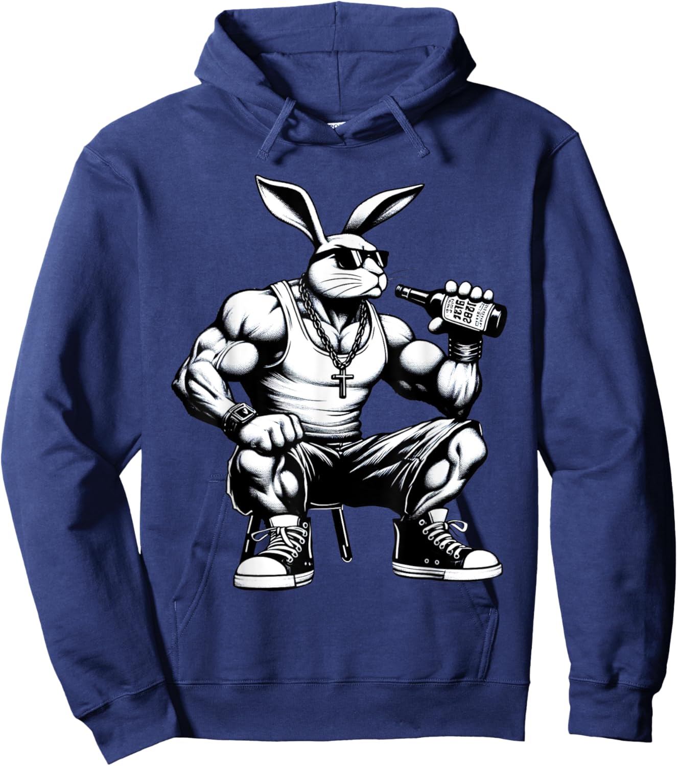 Thug Bunny Drinking Beer Muscles Gangster Rabbit Lovers Art Hoodie - Hoodie | Navy