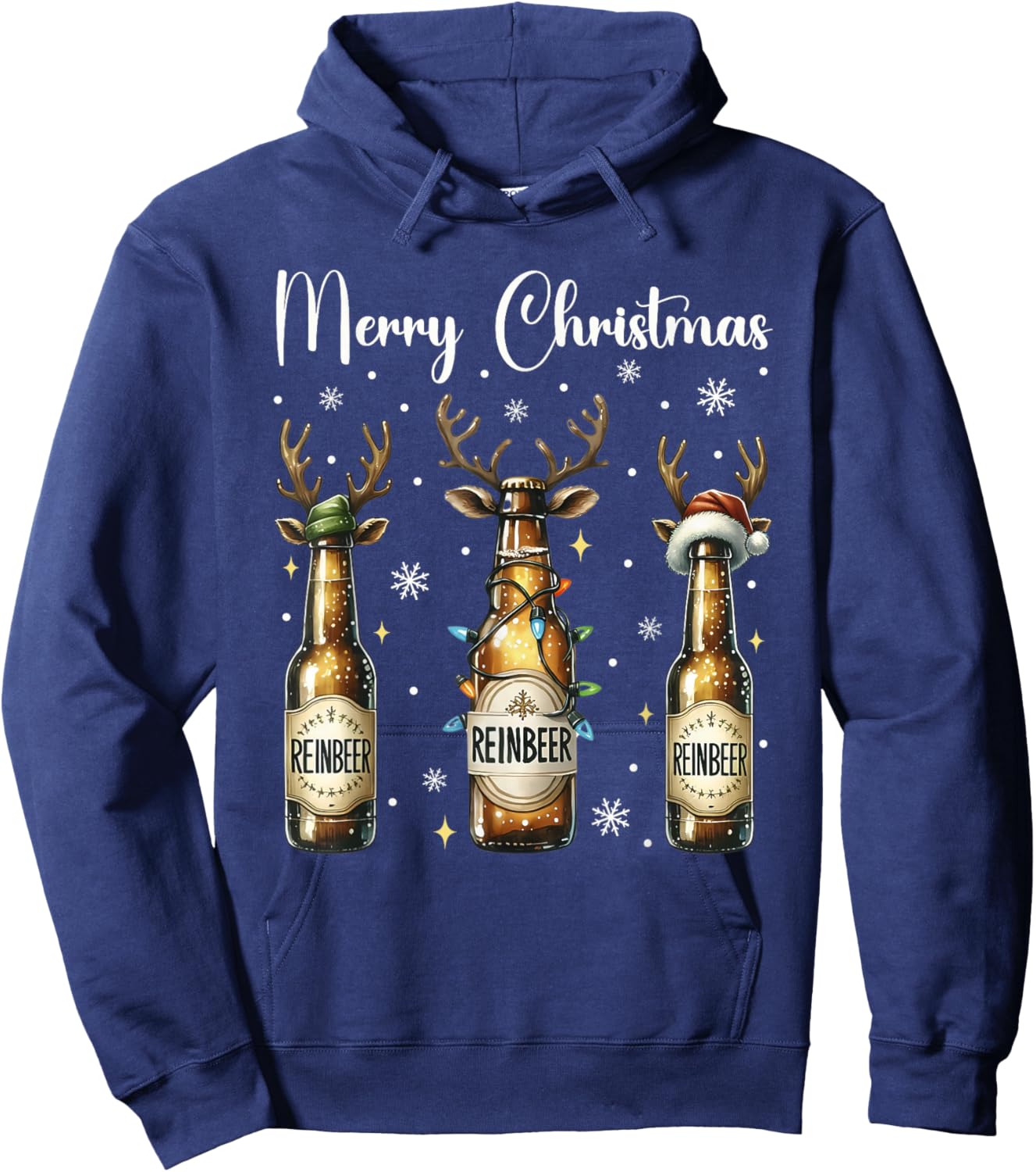 Christmas Pajamas Beer Gifts Christmas Lights Beer Bottles Hoodie - Hoodie | Navy