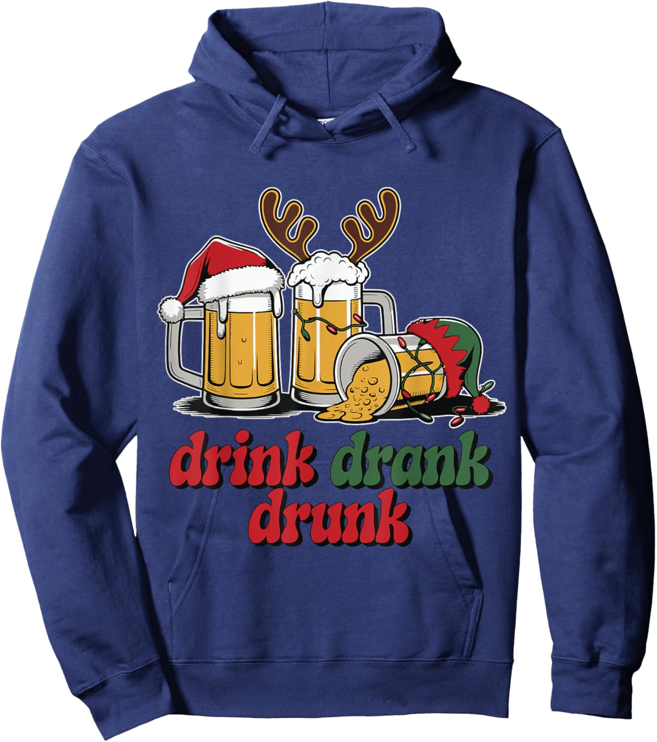 Drink Drank Drunk Christmas Beer Hoodie - Hoodie | Navy