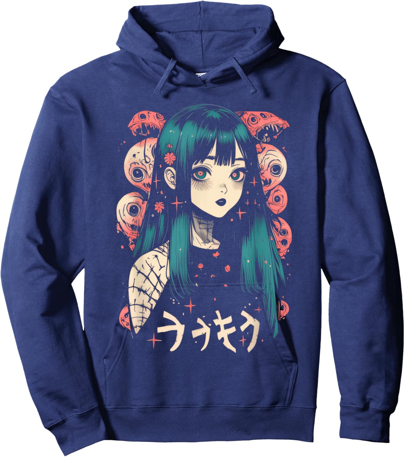 Goth Grunge Demon Anime Girl Waifu Horror Alt Aesthetic Hoodie - Hoodie | Navy