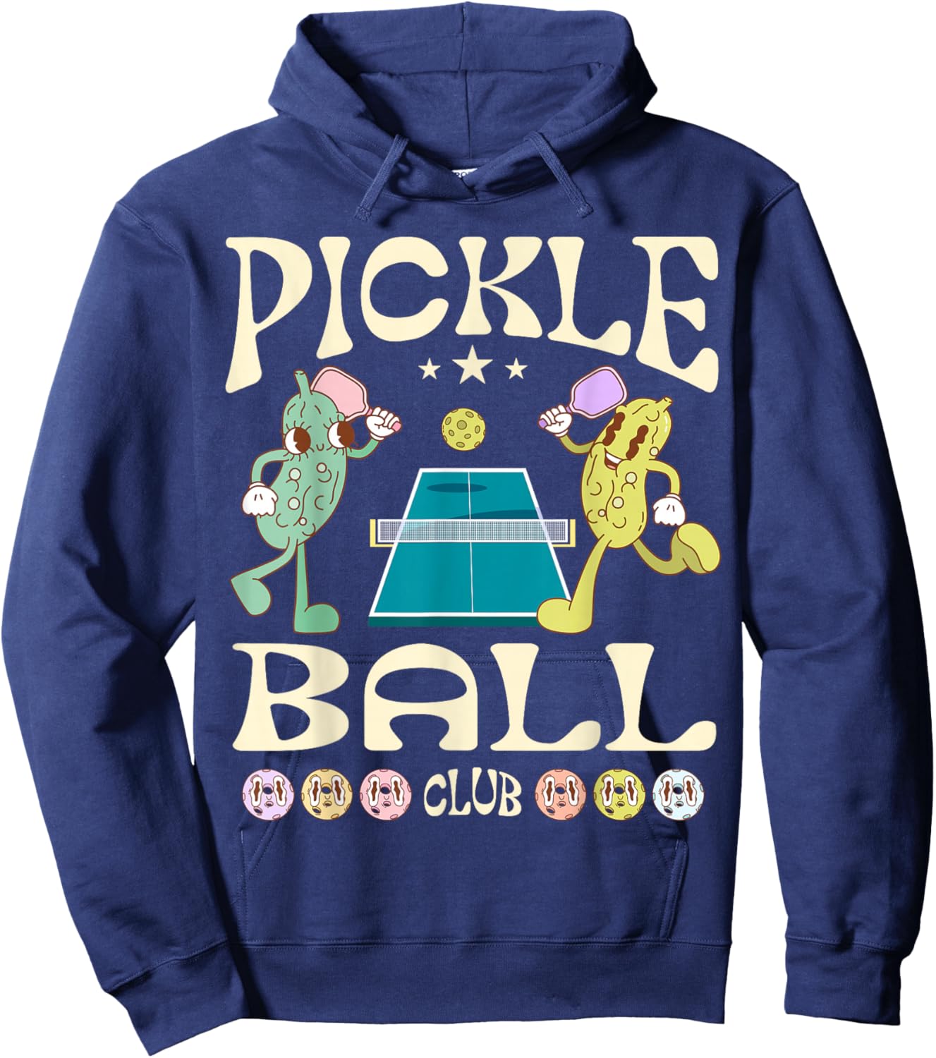 Pickleball Club Funny Pickle Playing Pickleball Groovy Hoodie - Hoodie | Navy