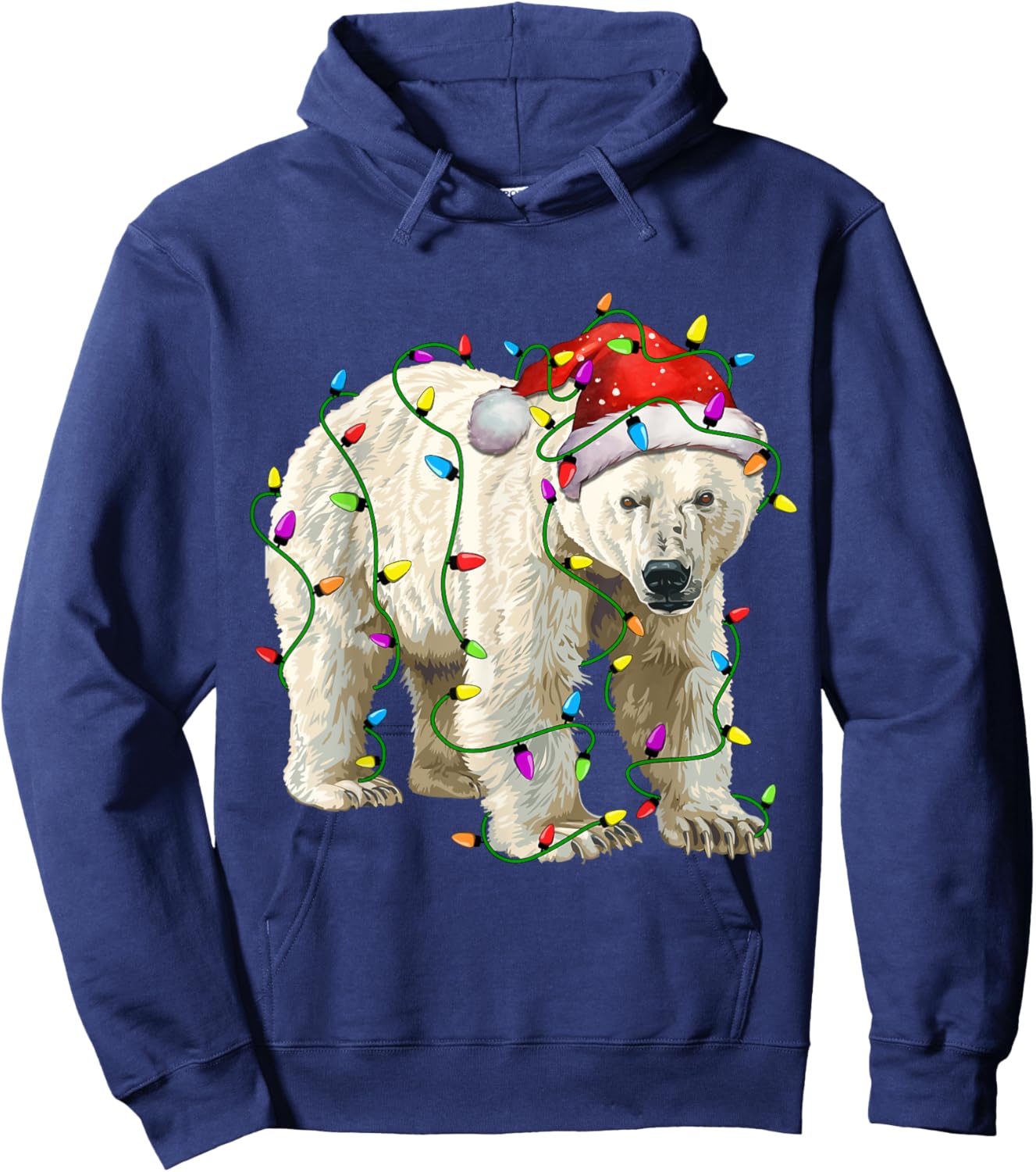 Polar Bear Santa Christmas Tree Lighting Xmas Funny Hoodie - Hoodie | Navy