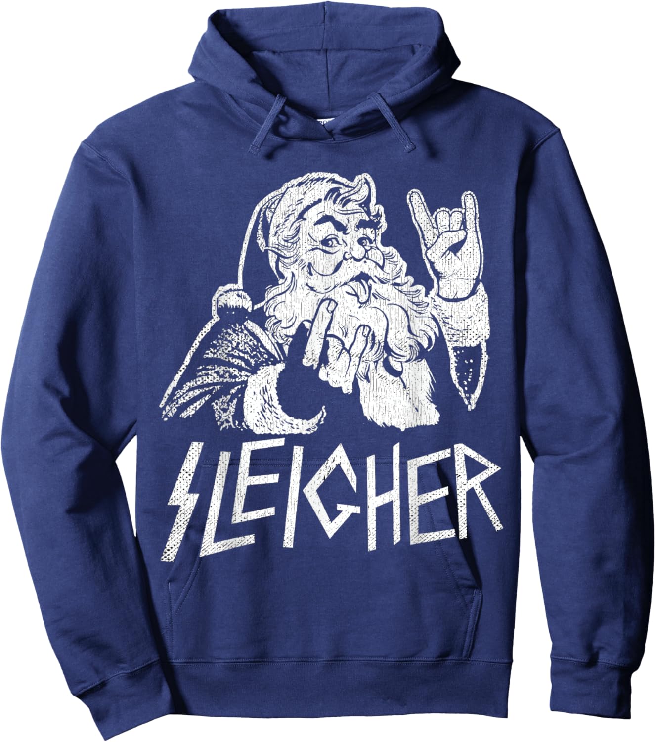Sleigher Santa Claus Rock On Goth Heavy Metal Christmas Hoodie - Hoodie | Navy