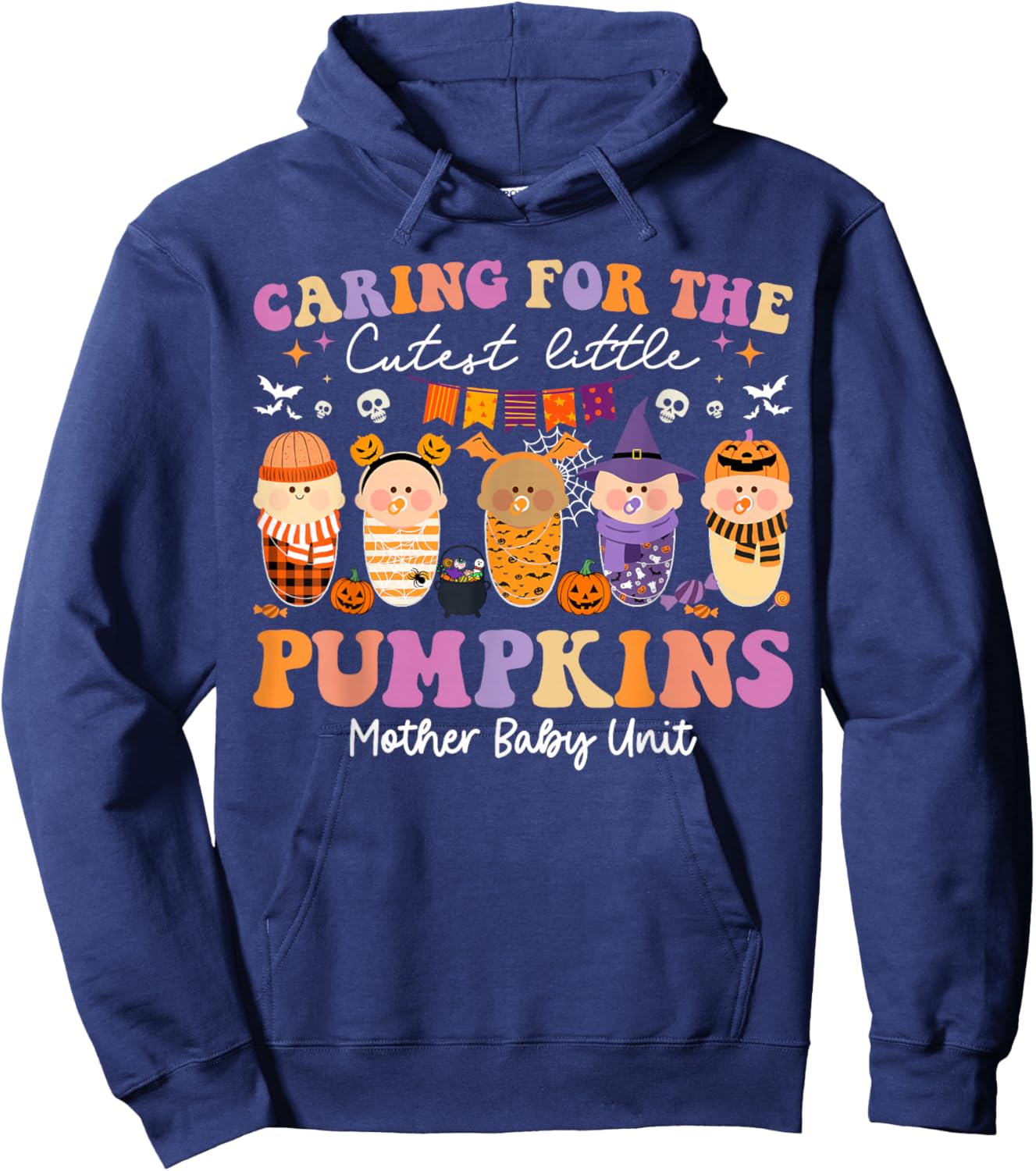 Caring For The Cutest Pumpkins Mother Baby Unit Halloween Hoodie - Hoodie | Navy