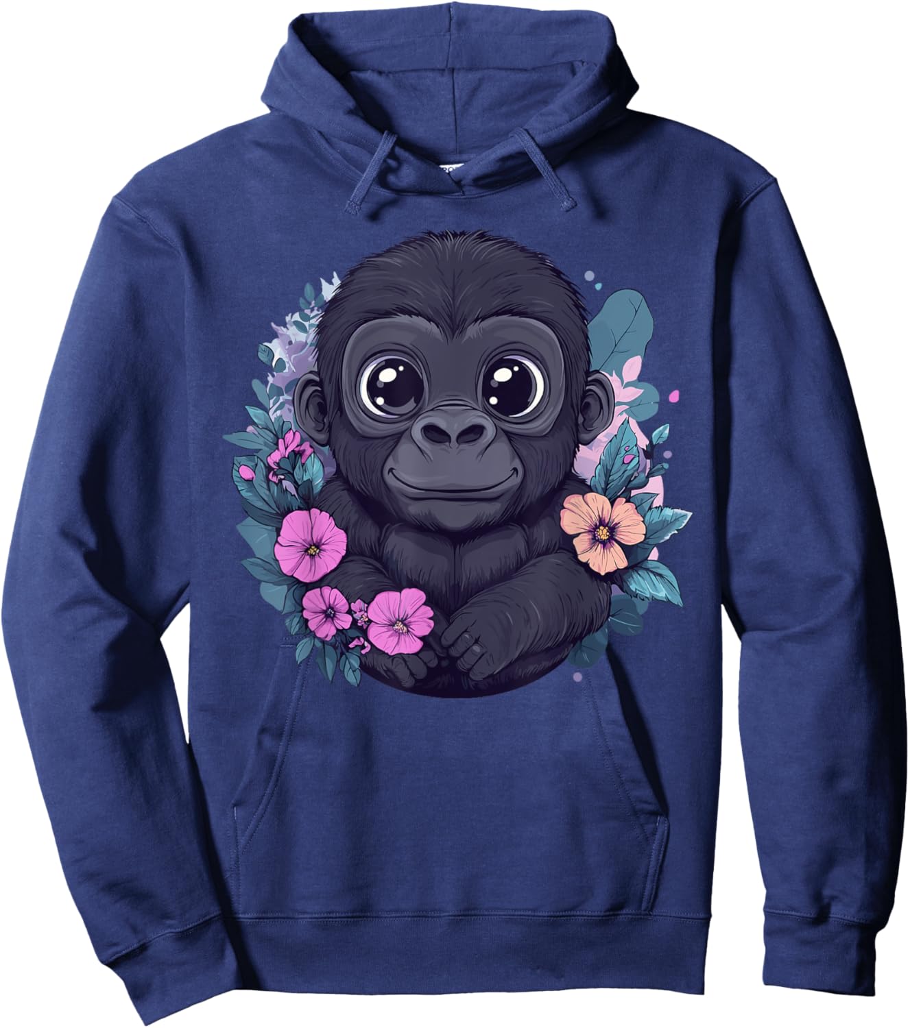 Adorable Baby Gorilla Surrounded By Flowers Hoodie - Hoodie | Navy