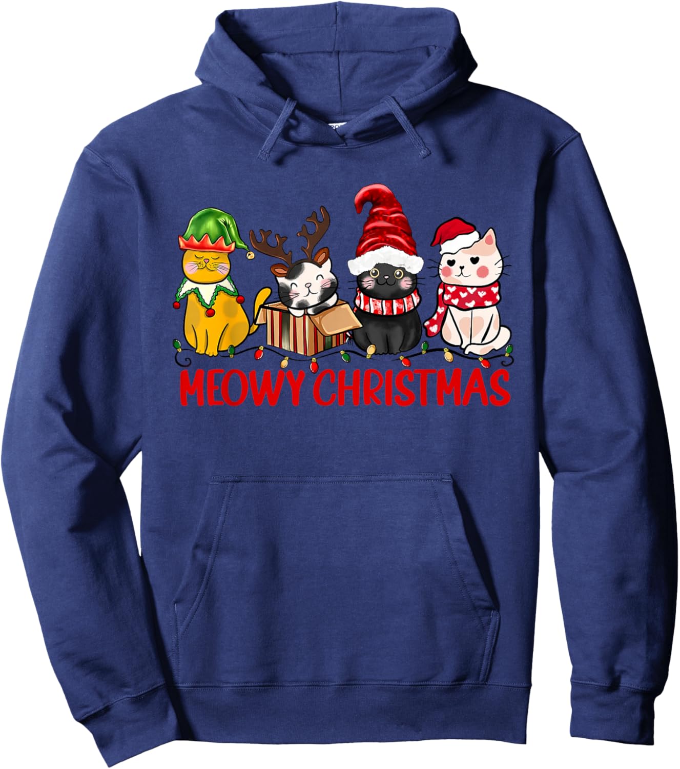 Funny Christmas Cats - Cute Kitten Cats Santa Hat Xmas Hoodie - Hoodie | Navy