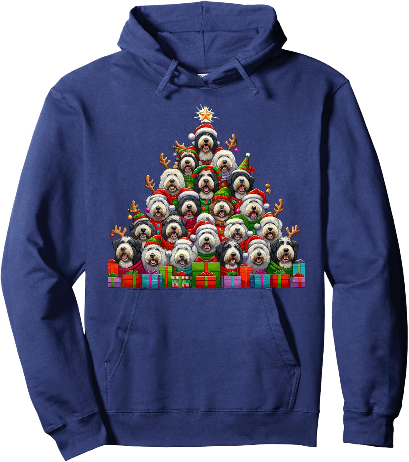 Christmas Tree Old English Sheepdog Hoodie - Hoodie | Navy