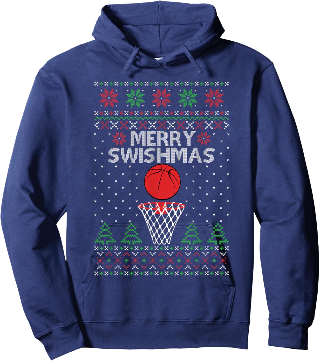 Merry Swishmas Ugly Christmas Basketball Funny Xmas Hoodie - Hoodie | Navy