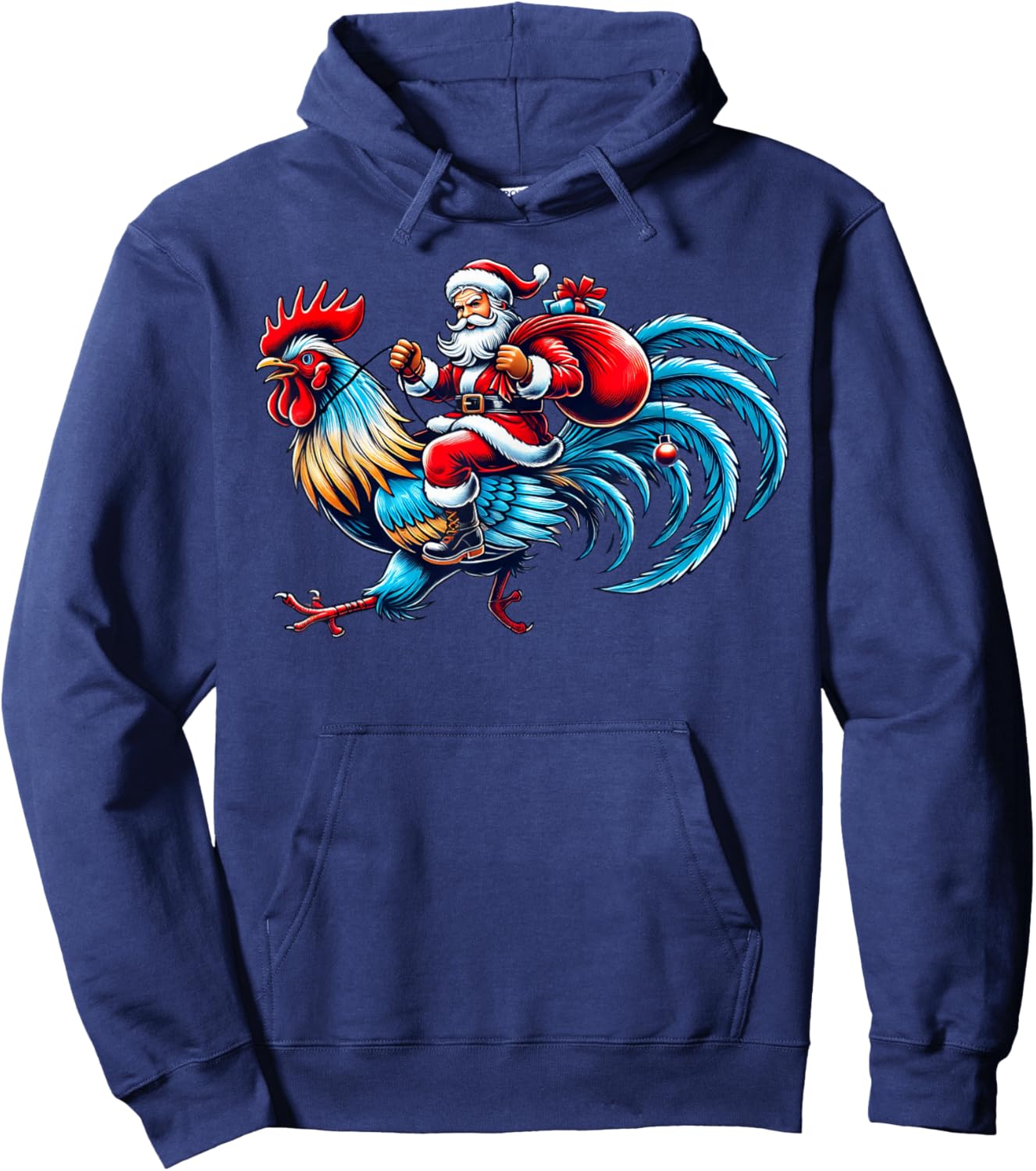 Chicken Lover Xmas Funny Santa Riding Chicken Christmas 2024 Hoodie - Hoodie | Navy