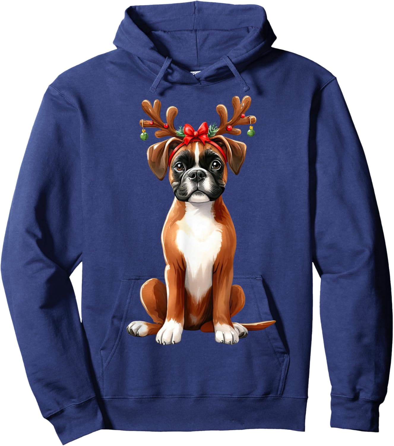 Boxer Reindeer Santa Hat Xmas Lights Christmas Xmas Dog Men Women Hoodie - Hoodie | Navy