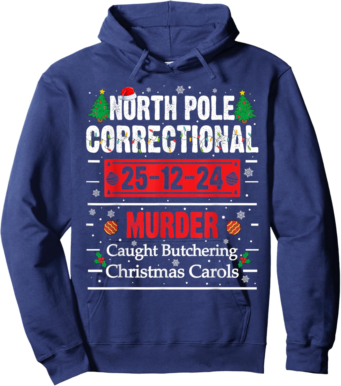 North Pole Correctional Christmas - -Adults, Black, Small, Short Sleeve Hoodie - Hoodie | Navy