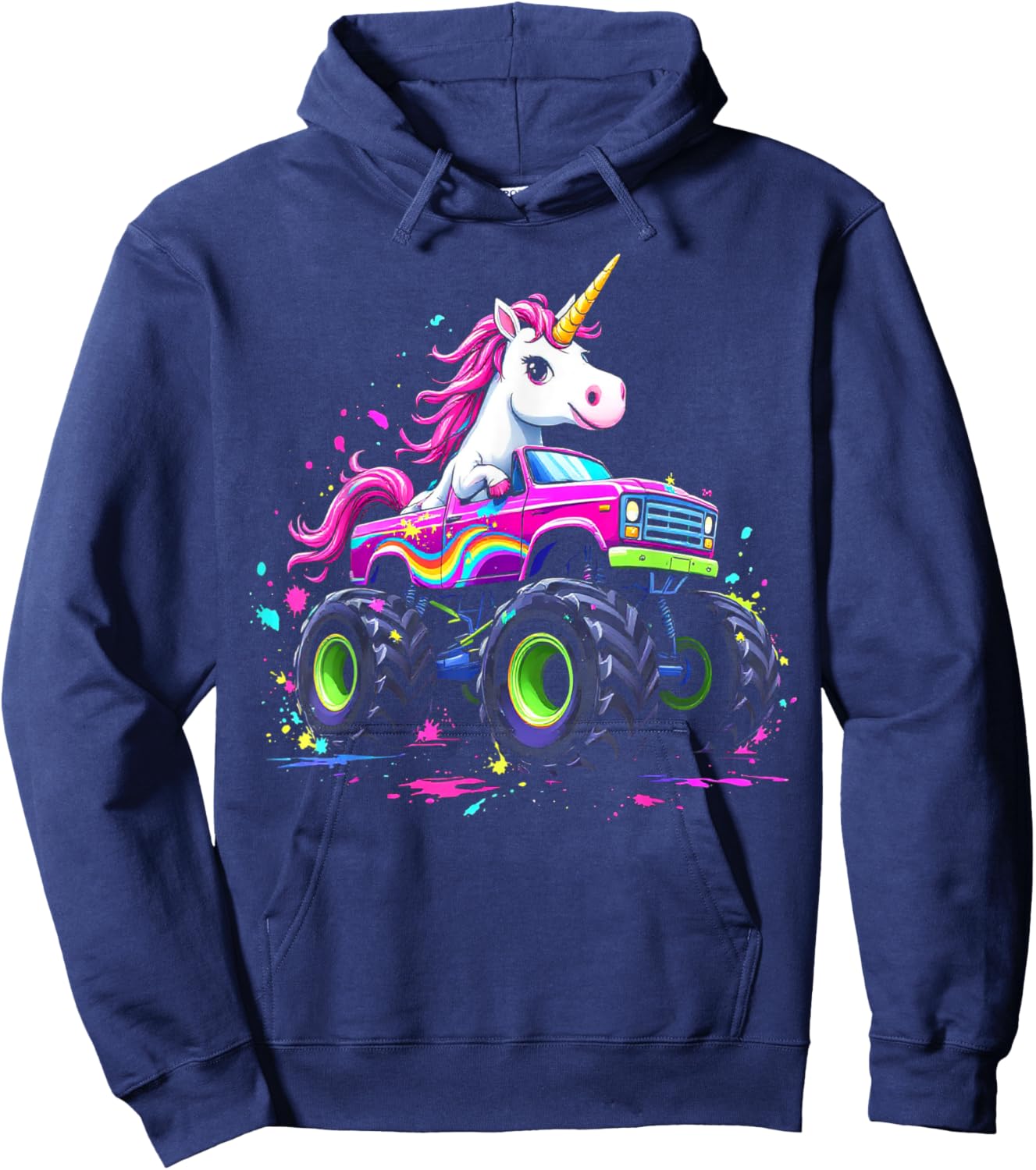 Monster Truck Unicorn Birthday Party Monster Truck Girl Hoodie - Hoodie | Navy