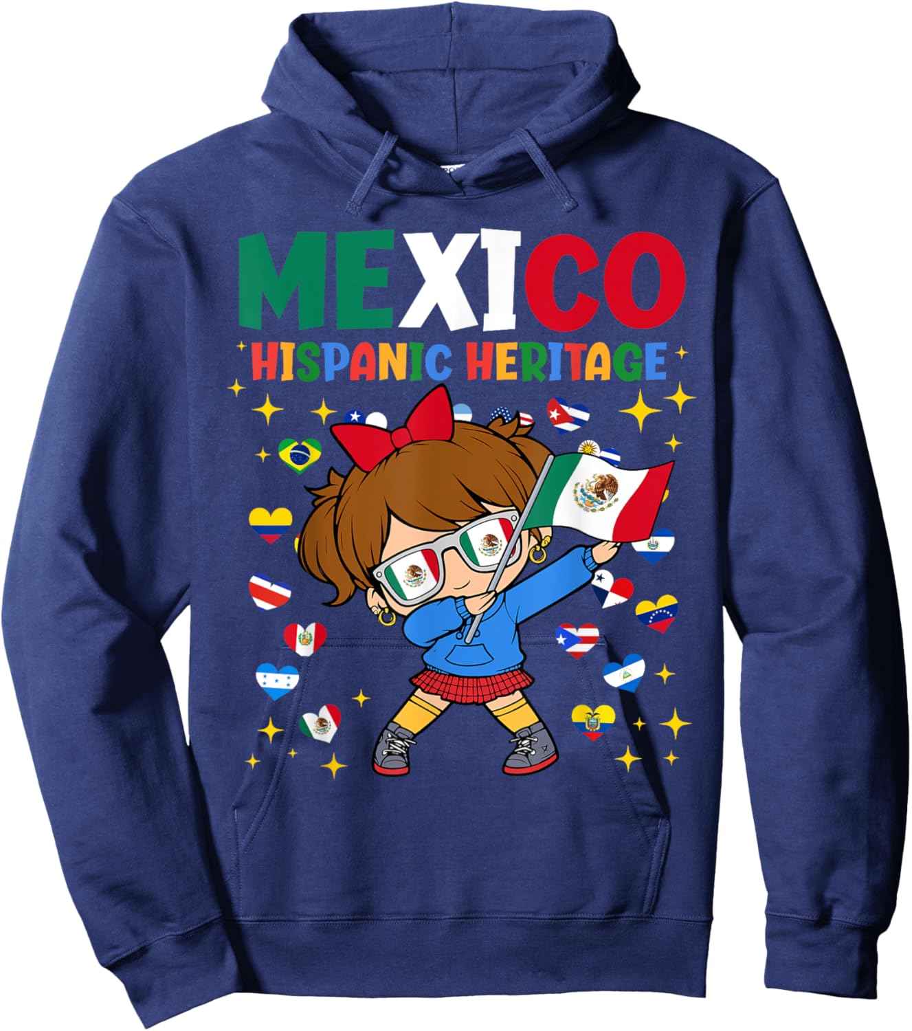 Hispanic Heritage Month Mexico Flag Mexican Girl Kids Hoodie - Hoodie | Navy