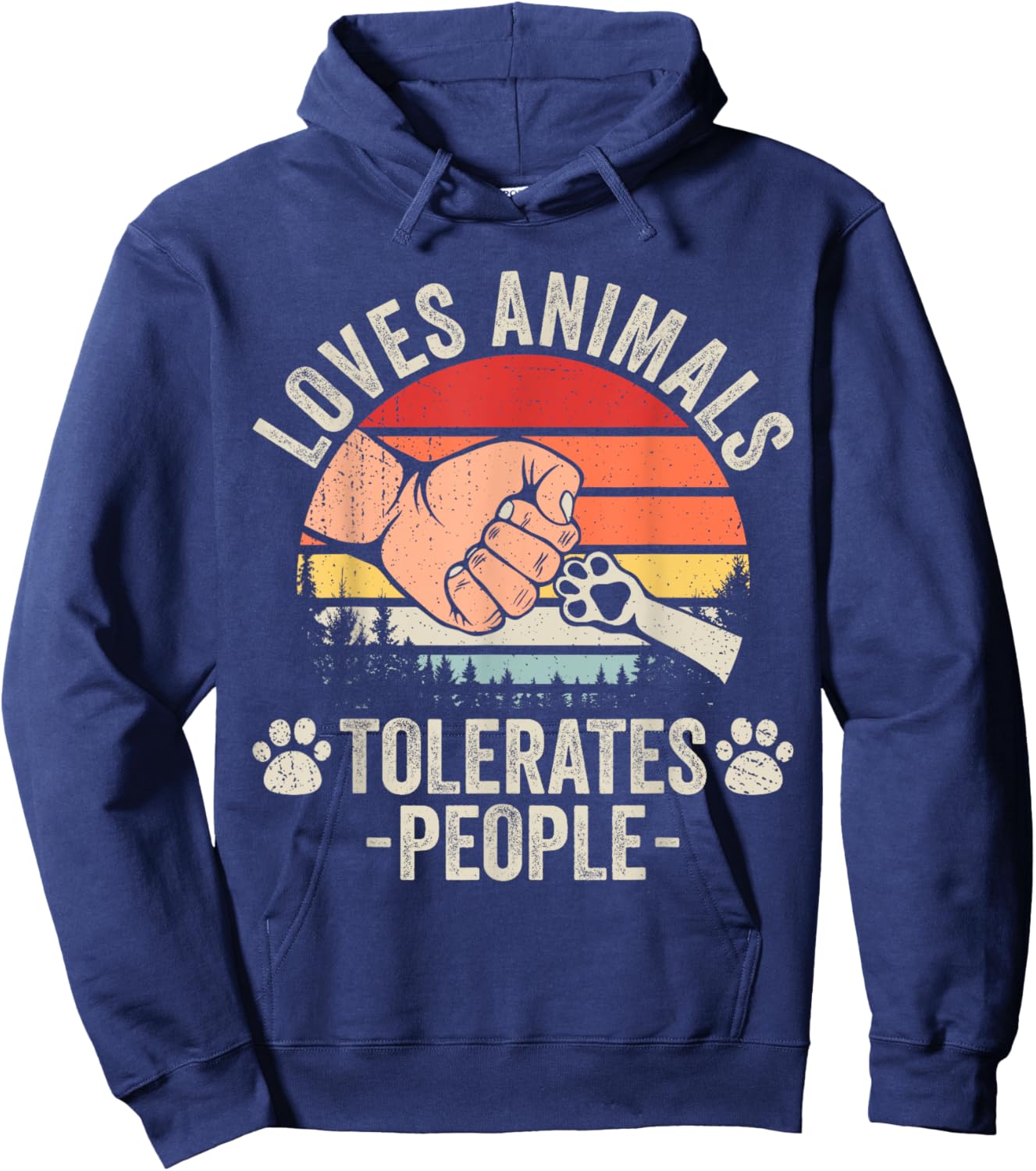 Loves Animals Tolerates People Animal Lover Funny Dog Mom Men Women Girls Kids Hoodie - Hoodie | Navy